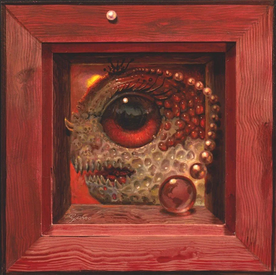 Ghoul with a Pearl Earring
10x10 inches
Acrylic and oil on panel in handmade frame