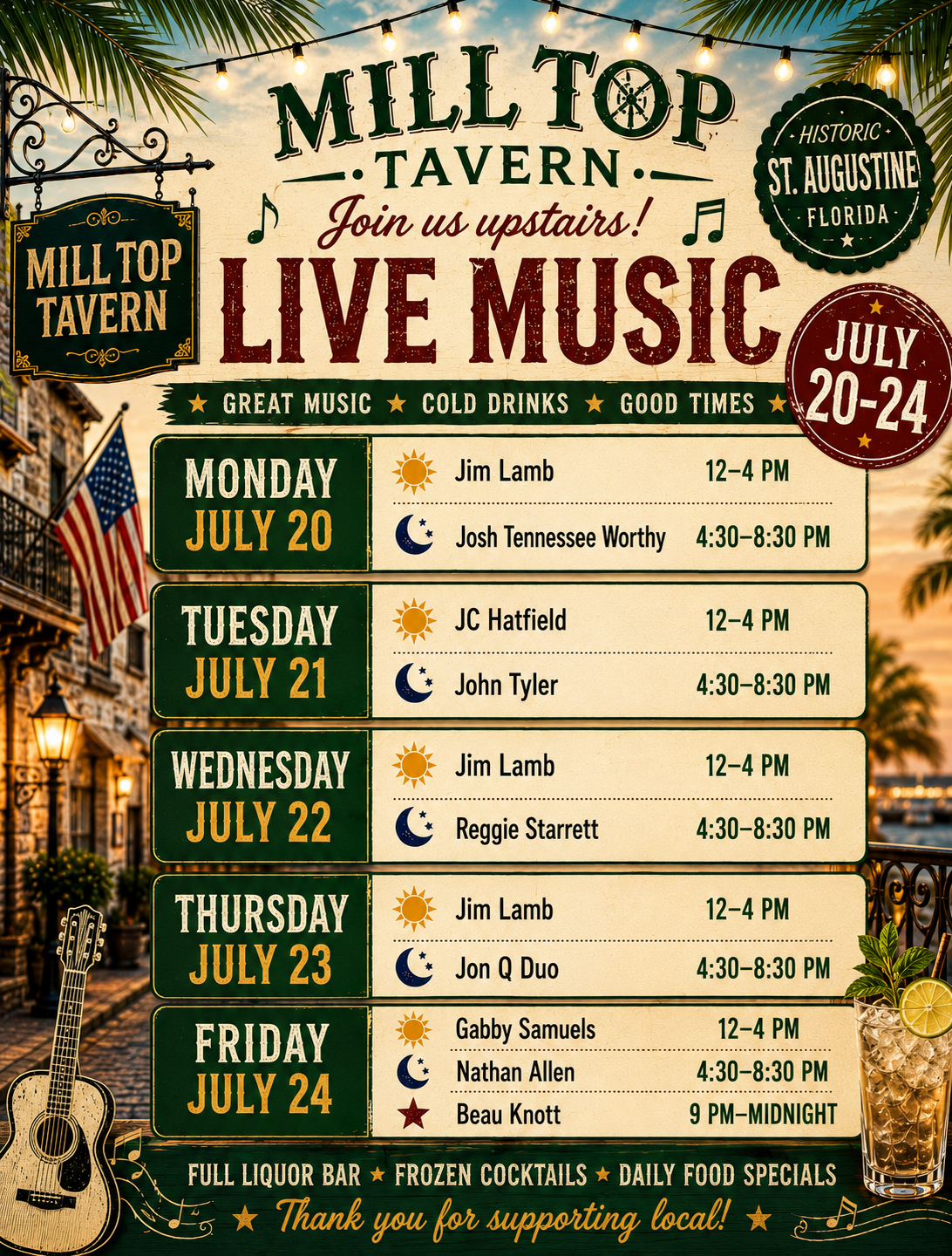 Provides the music schedule for this week