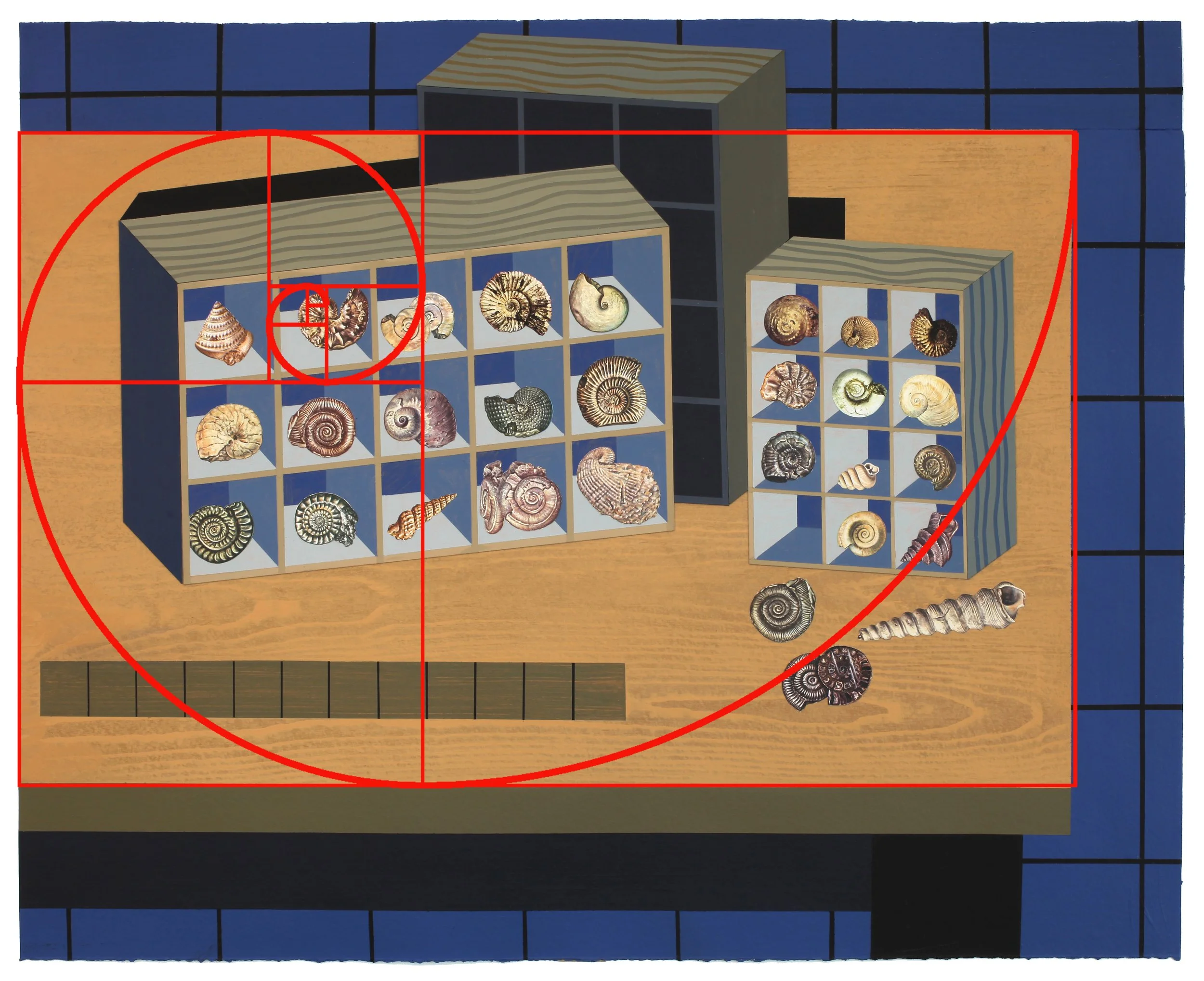 As a child I used to collect fossils from beneath the cliffs where I grew up and slowly built a collection.
The sandy colour of the table top may also suggest a beach whilst the surrounding tiled floor can stand in for the sea, the whole evoking thou