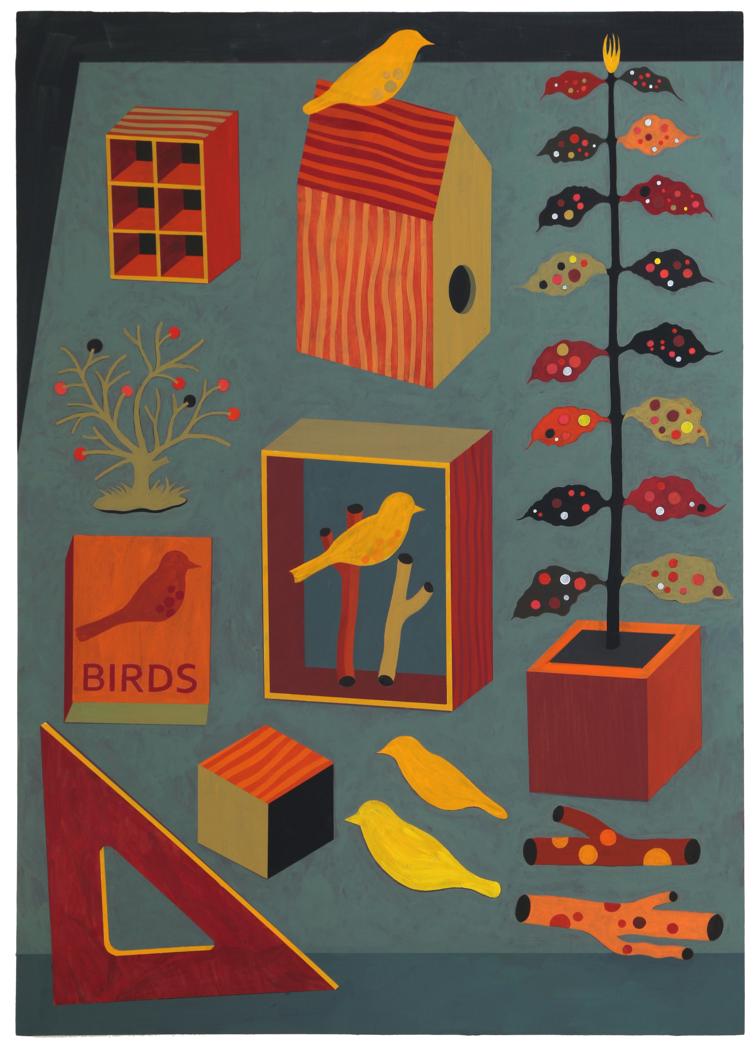 Work Table - Yellow Birds 2024 acrylic on cradled panel