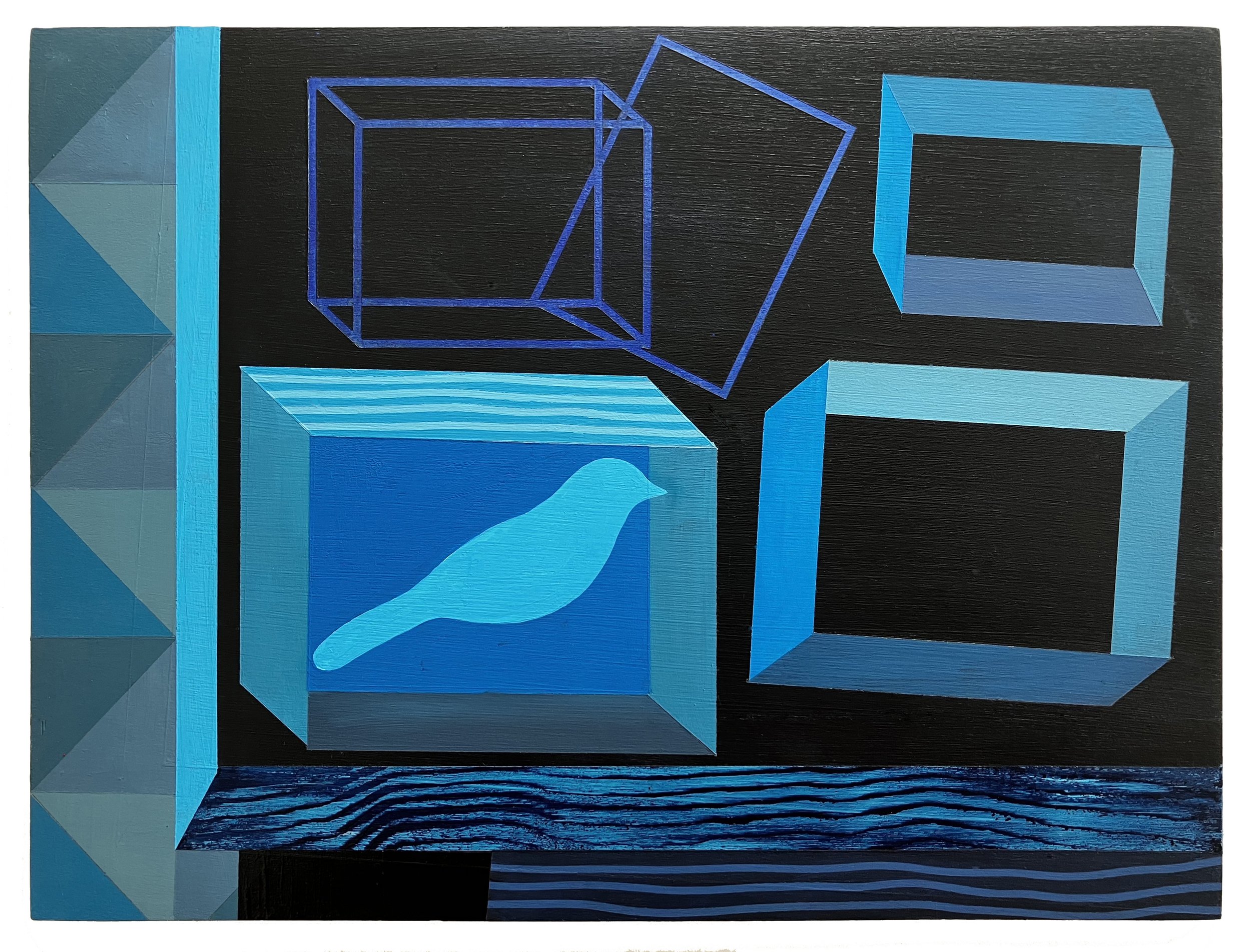 The Blue Studio acrylic on birch wood ply 22.5 x 30cm.