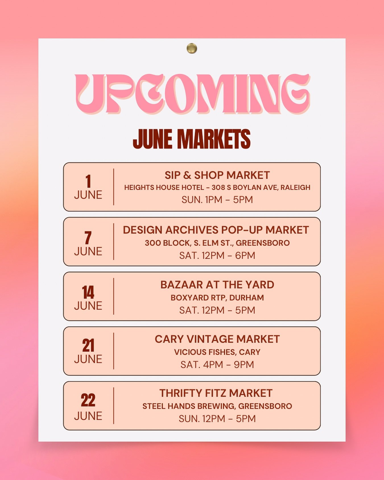 another month, another market line up! i love summer vintage, i&rsquo;ve got the cutest fairy and beach style pieces STOCKED UP!! i&rsquo;m spoiling my triangle and greensboro girlies this month 💋💋💋

🪩 june 1 @heightshousenc @heightshouseparlor 
