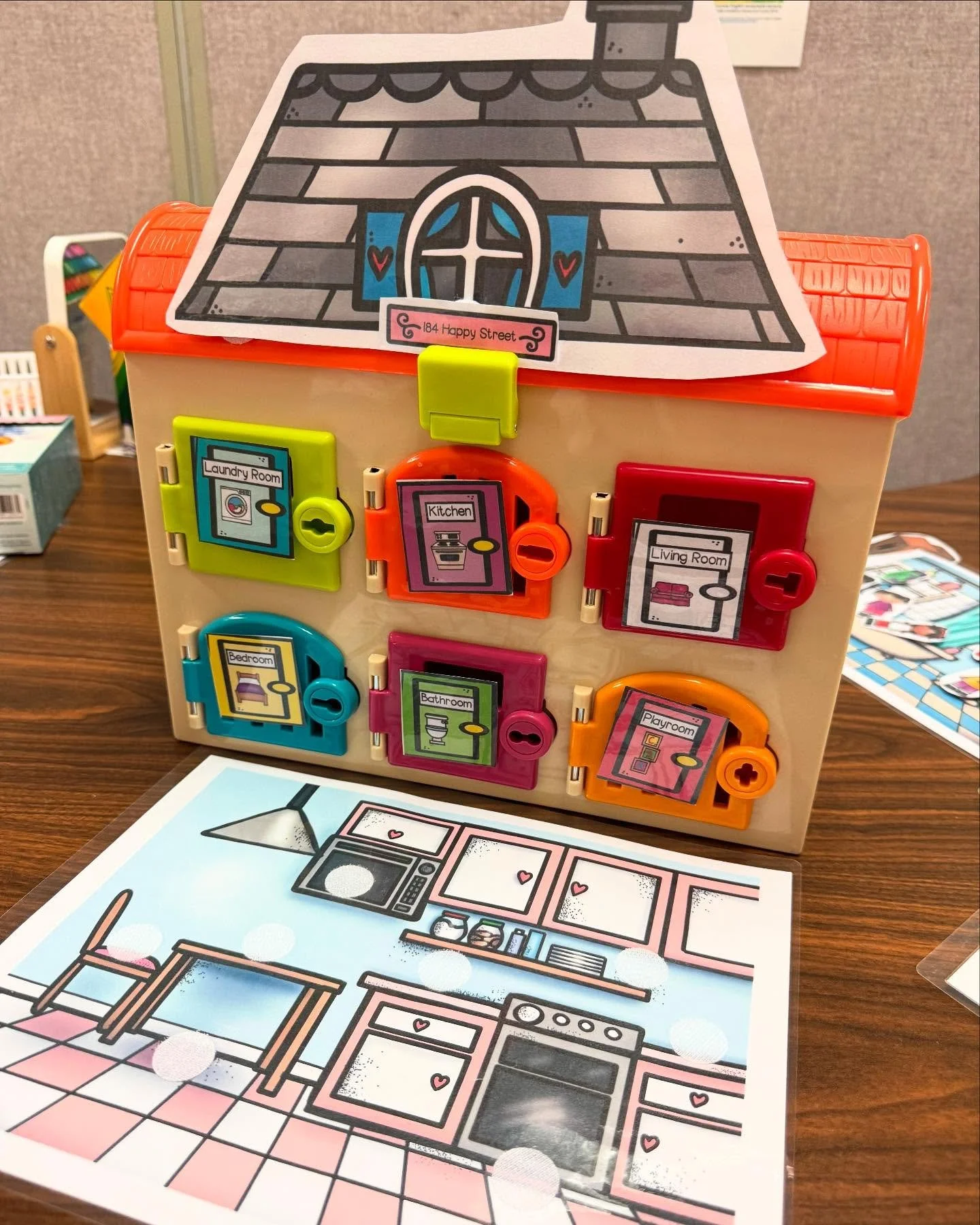 Such a fun activity that targets SO many different language and speech concepts! I used this interactive house with almost all of my kids&mdash;it&rsquo;s perfect for working on vocabulary (rooms in the house, family members), following directions, a