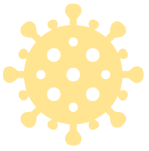 Illustration of a virus with a round shape and spike-like projections.