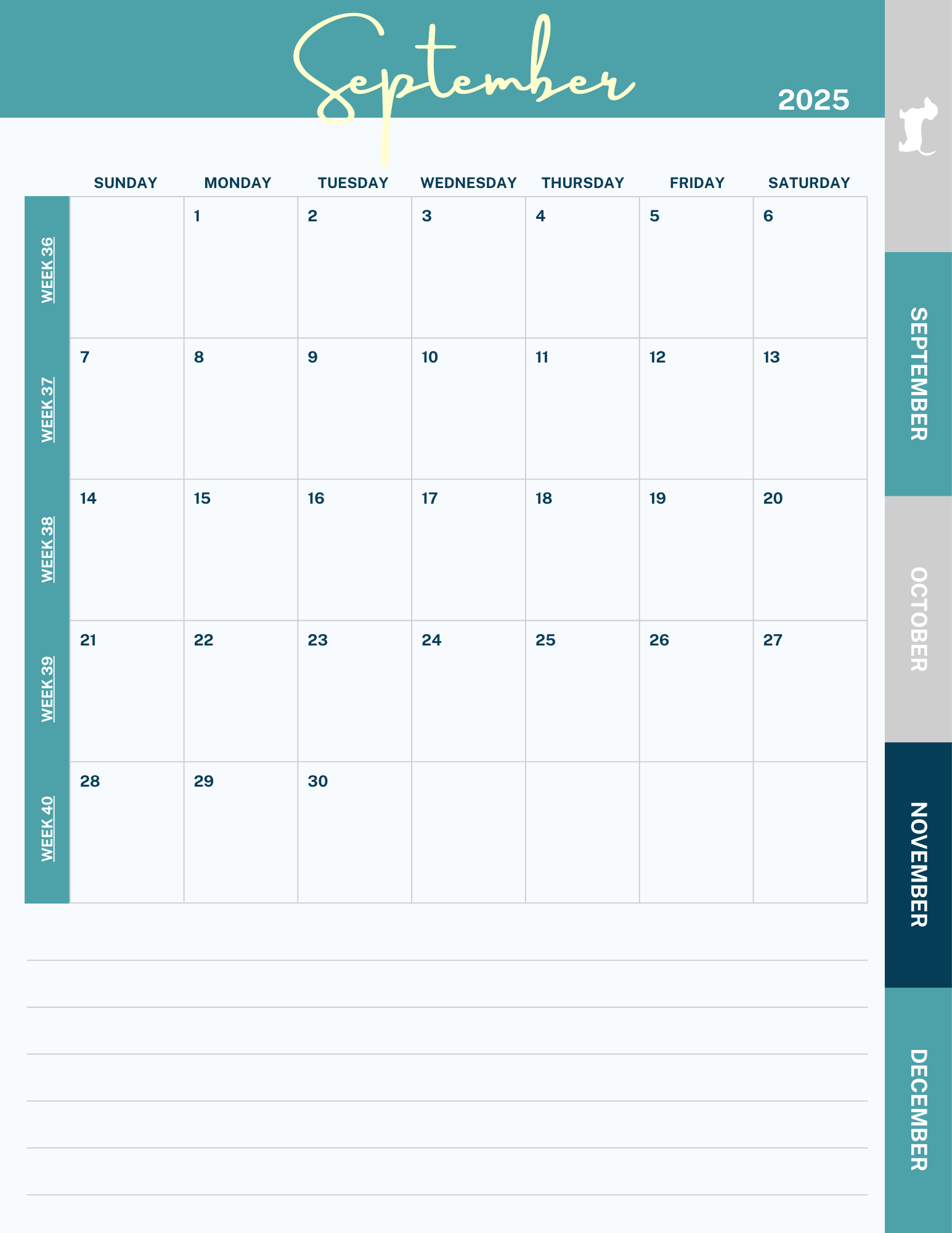 Salt and Script Monthly Teal Stripe Digital planner