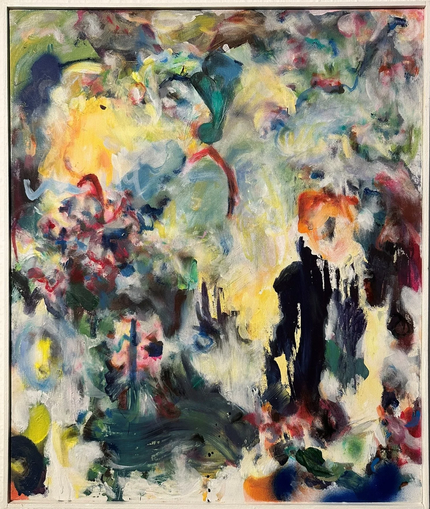 Jump and Bounce Flowers, 2026. Acrylic, ink on canvas — 60 x 49,5  x 0,5 cm. Handcrafted floating frame.