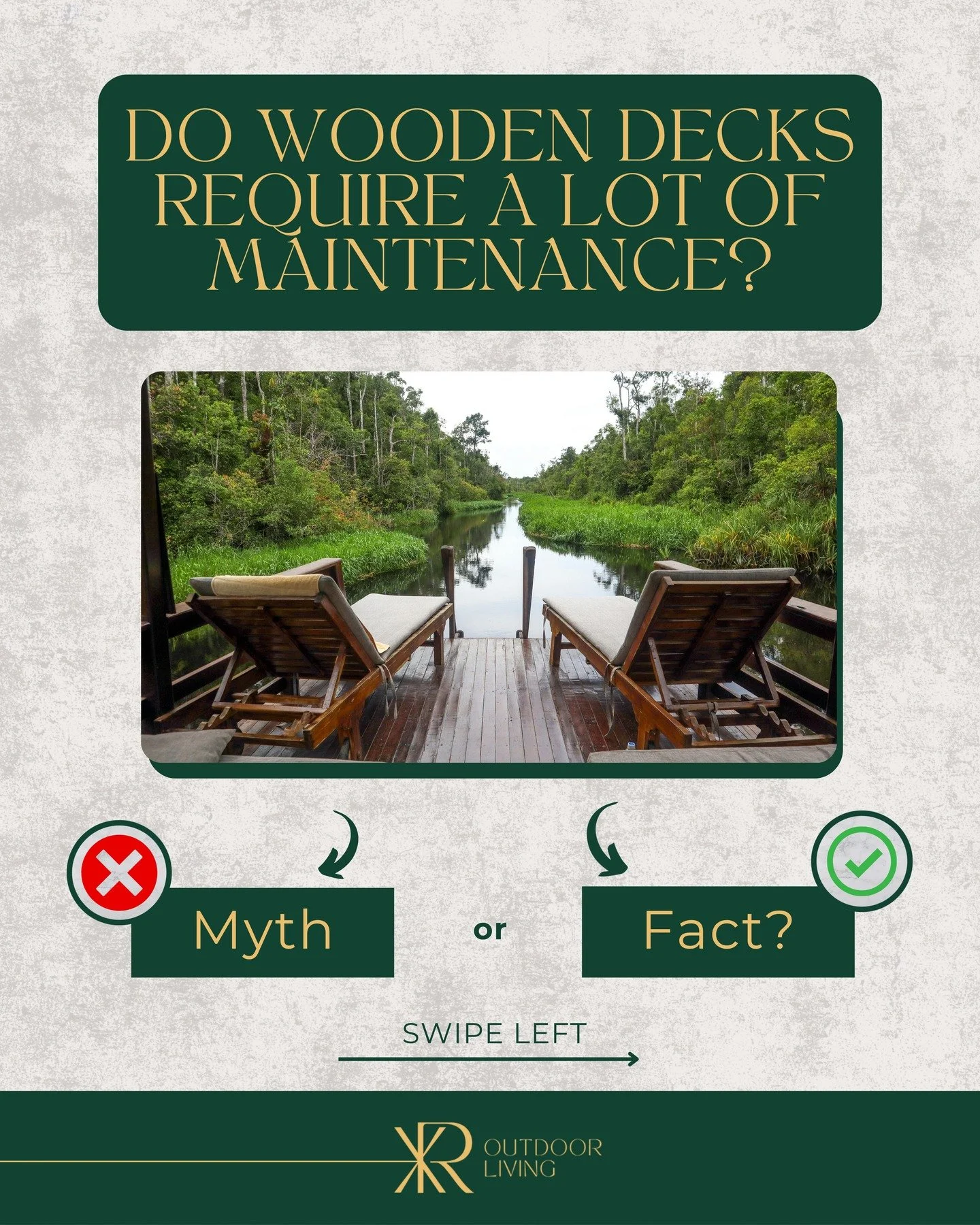 Many people believe that wooden decks require constant maintenance&hellip; but is that really true? 🤔

Swipe left to find out what it actually takes to keep your deck beautiful and long-lasting!

#WoodDeck #MythOrFact #OutdoorLiving #ExteriorDesign 