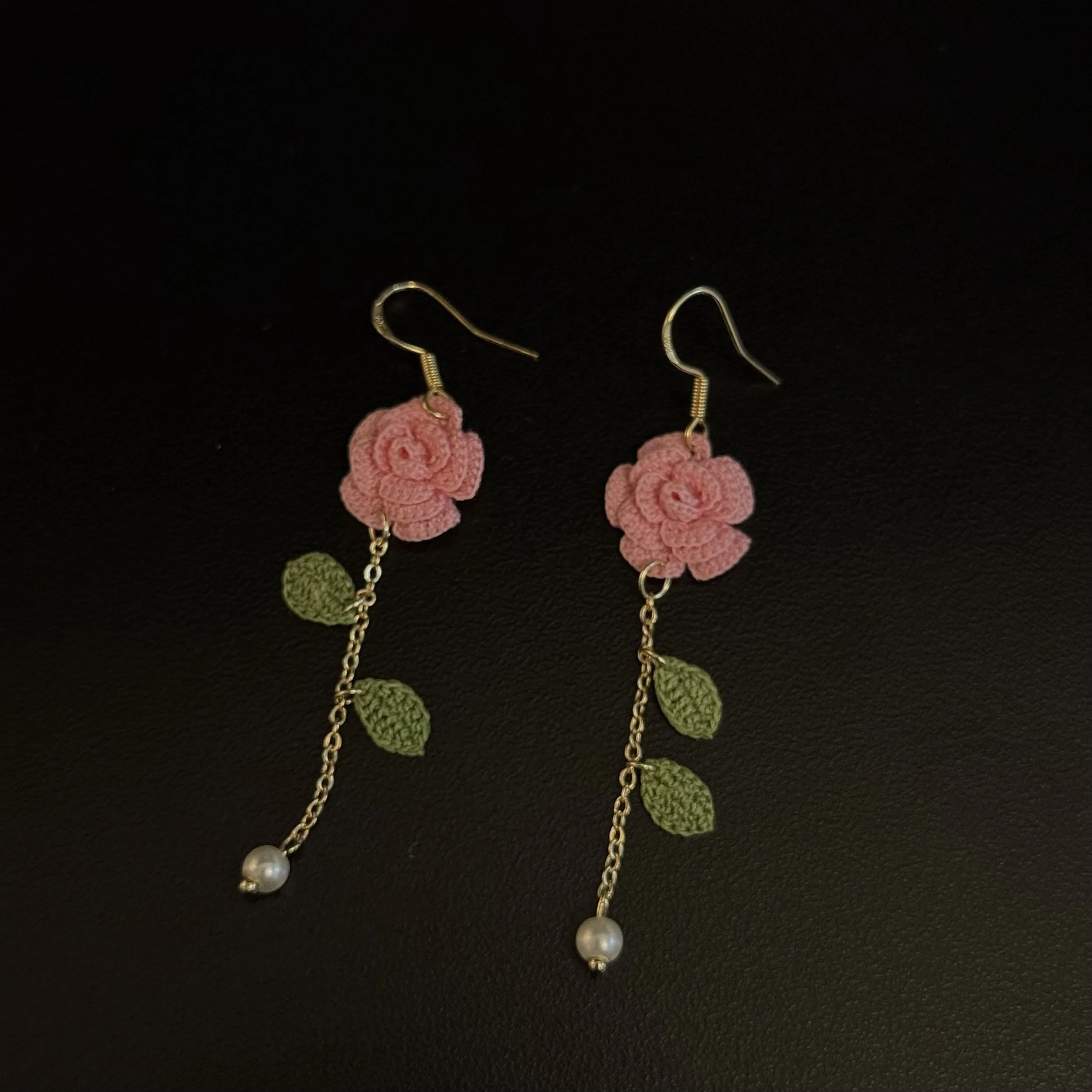 Handmade Crochet Rose Earrings