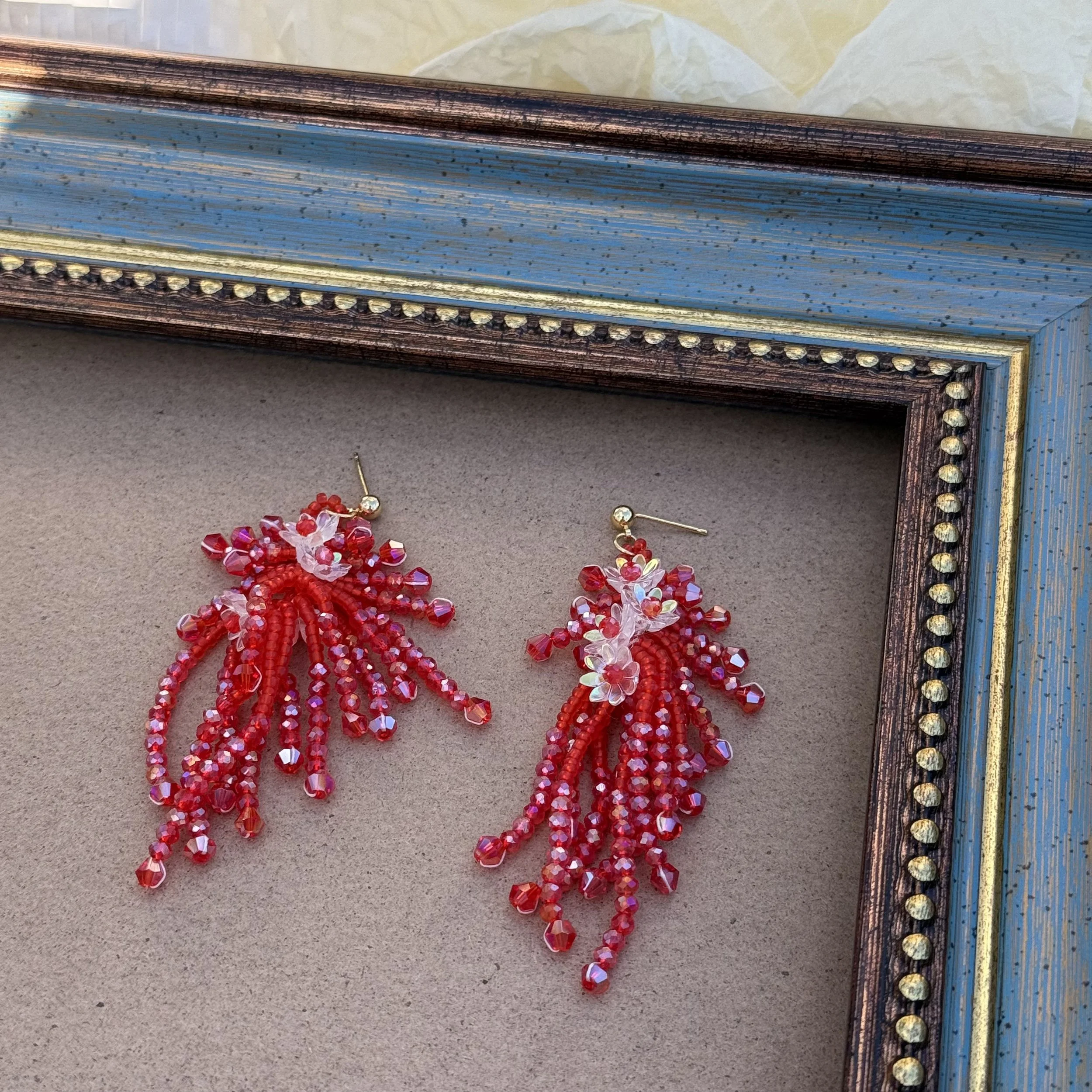 Vibrant Red Beaded Earrings