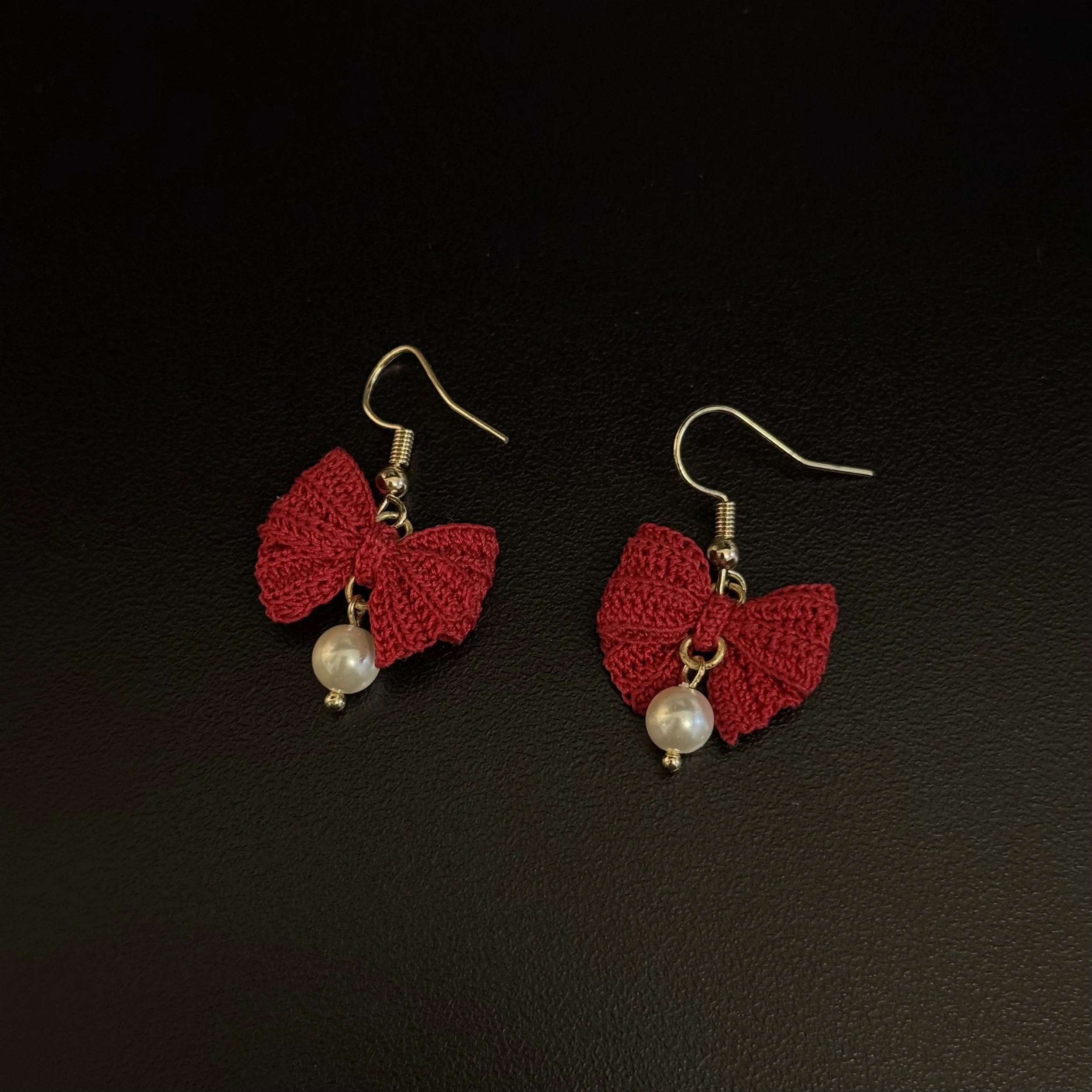 Crochet Bow Pearl Earrings