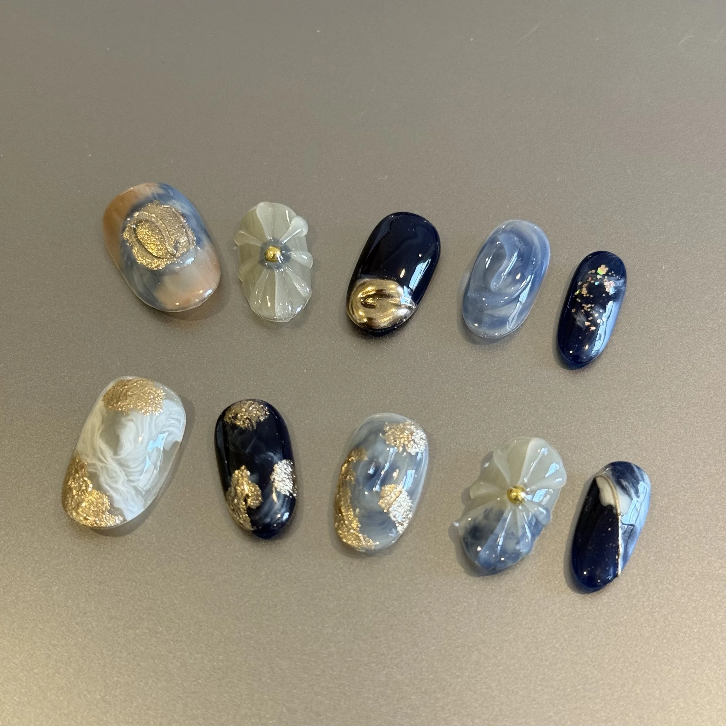 Luxurious Blue and Gold Nail Art Set