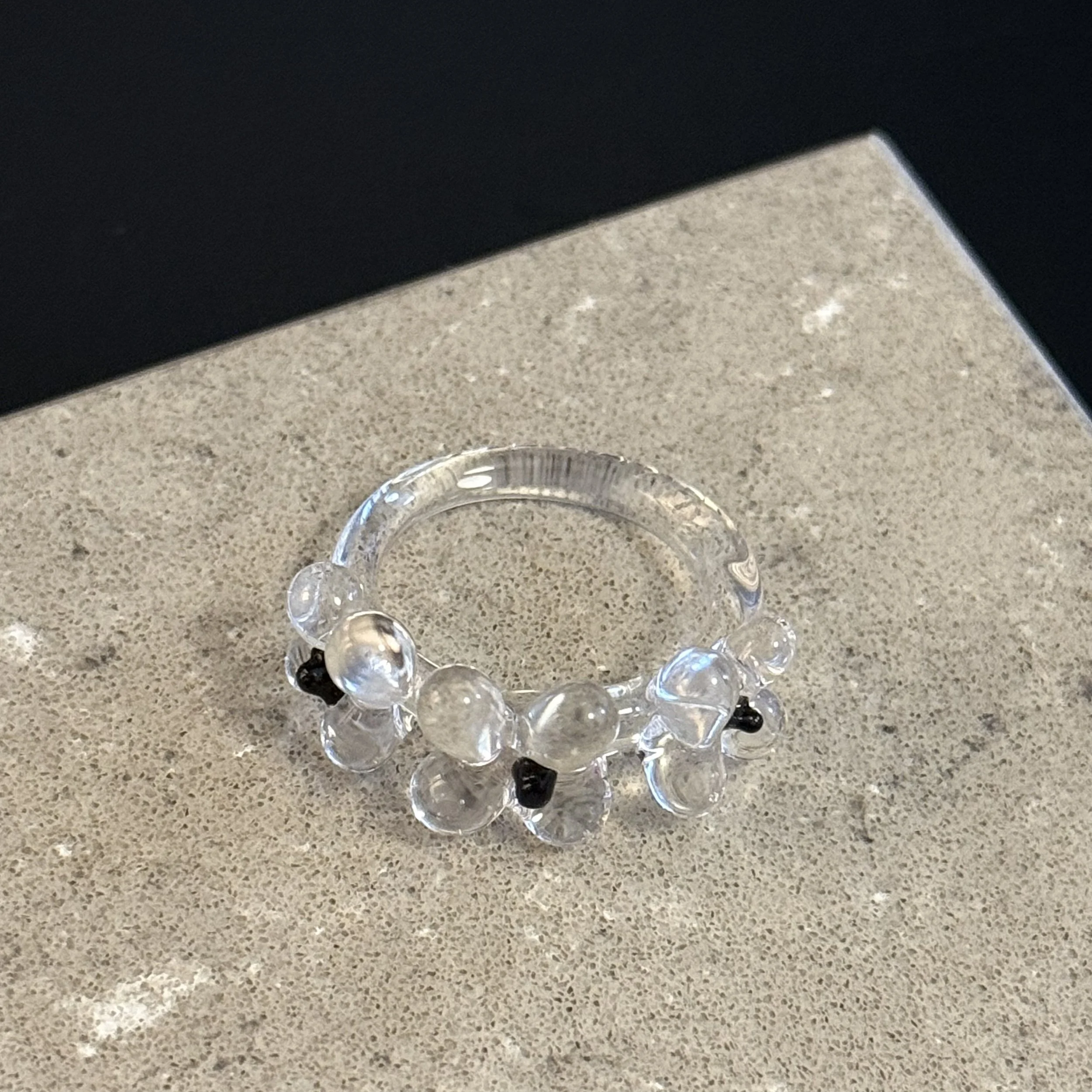 Elegant Clear Glass Floral Ring