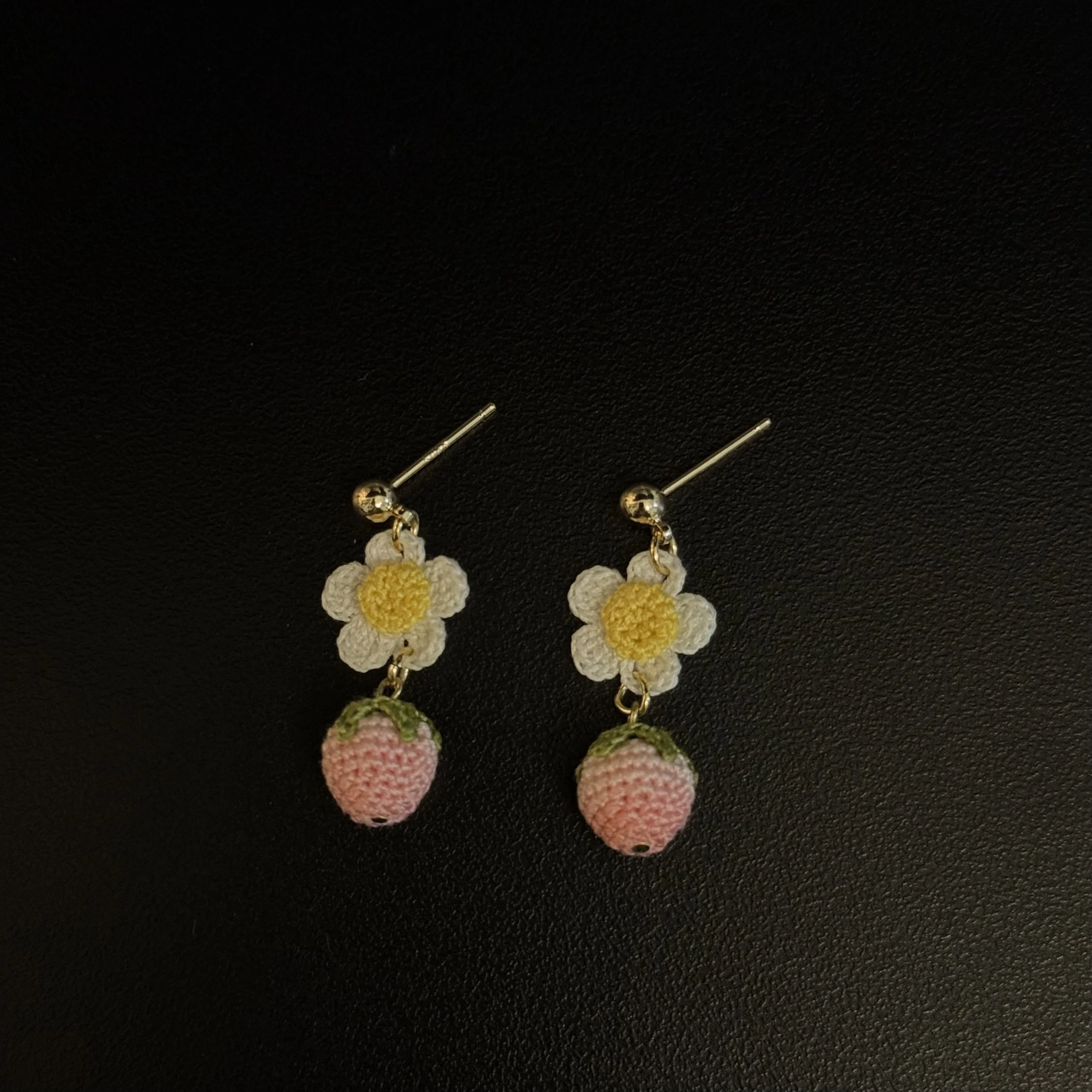 Handmade Strawberry & Daisy Crochet Earrings
