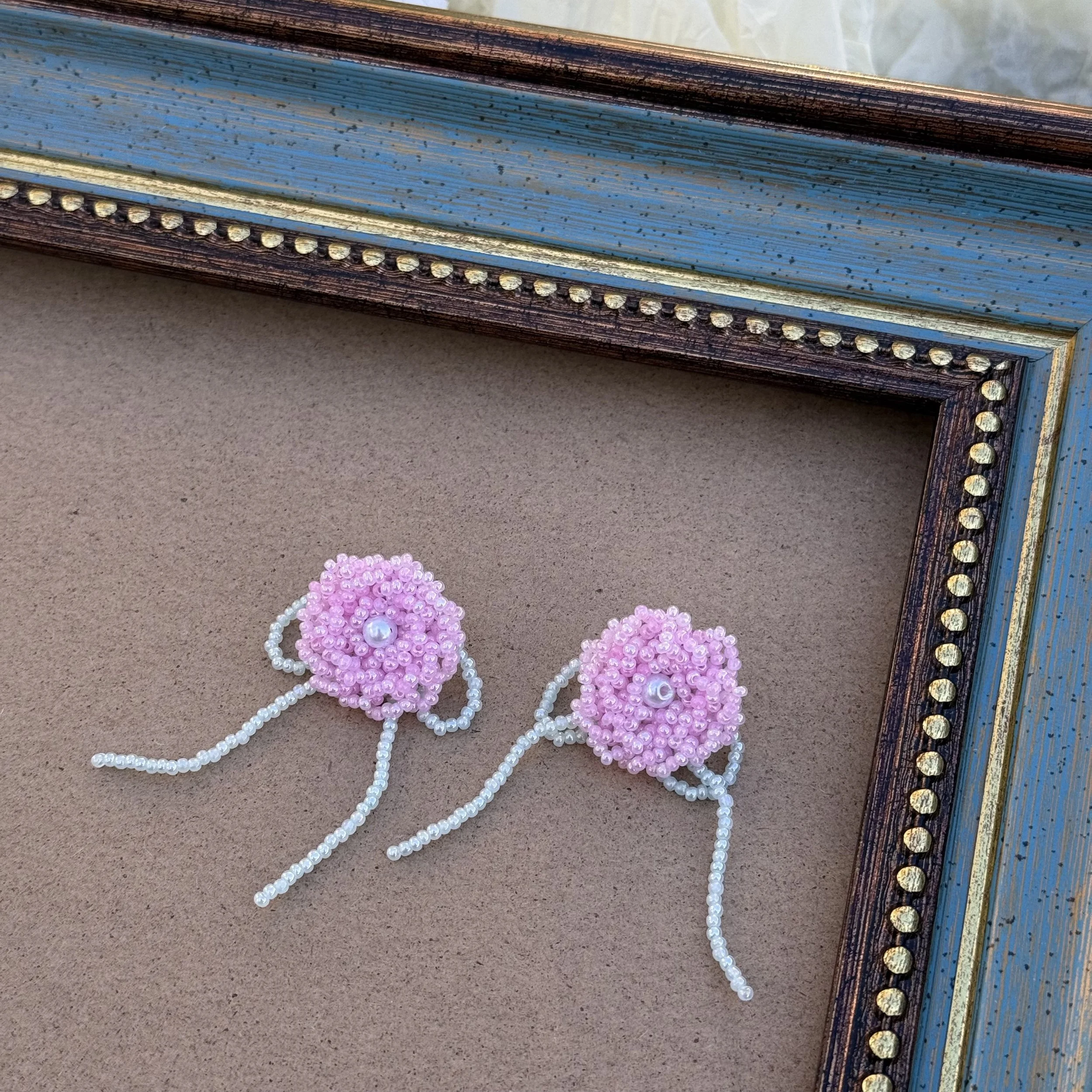 Pink Pearl Blossom Beaded Earrings