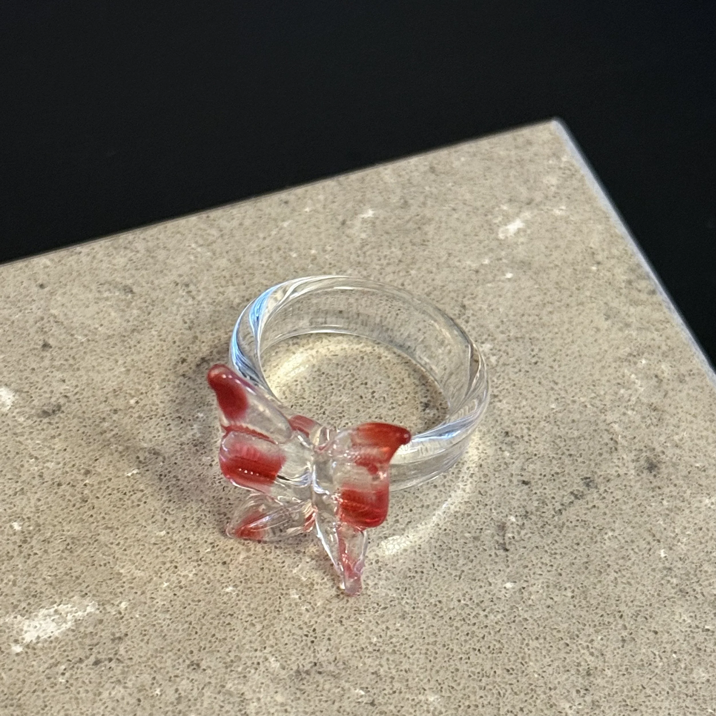 Exquisite Glass Red Butterfly Ring