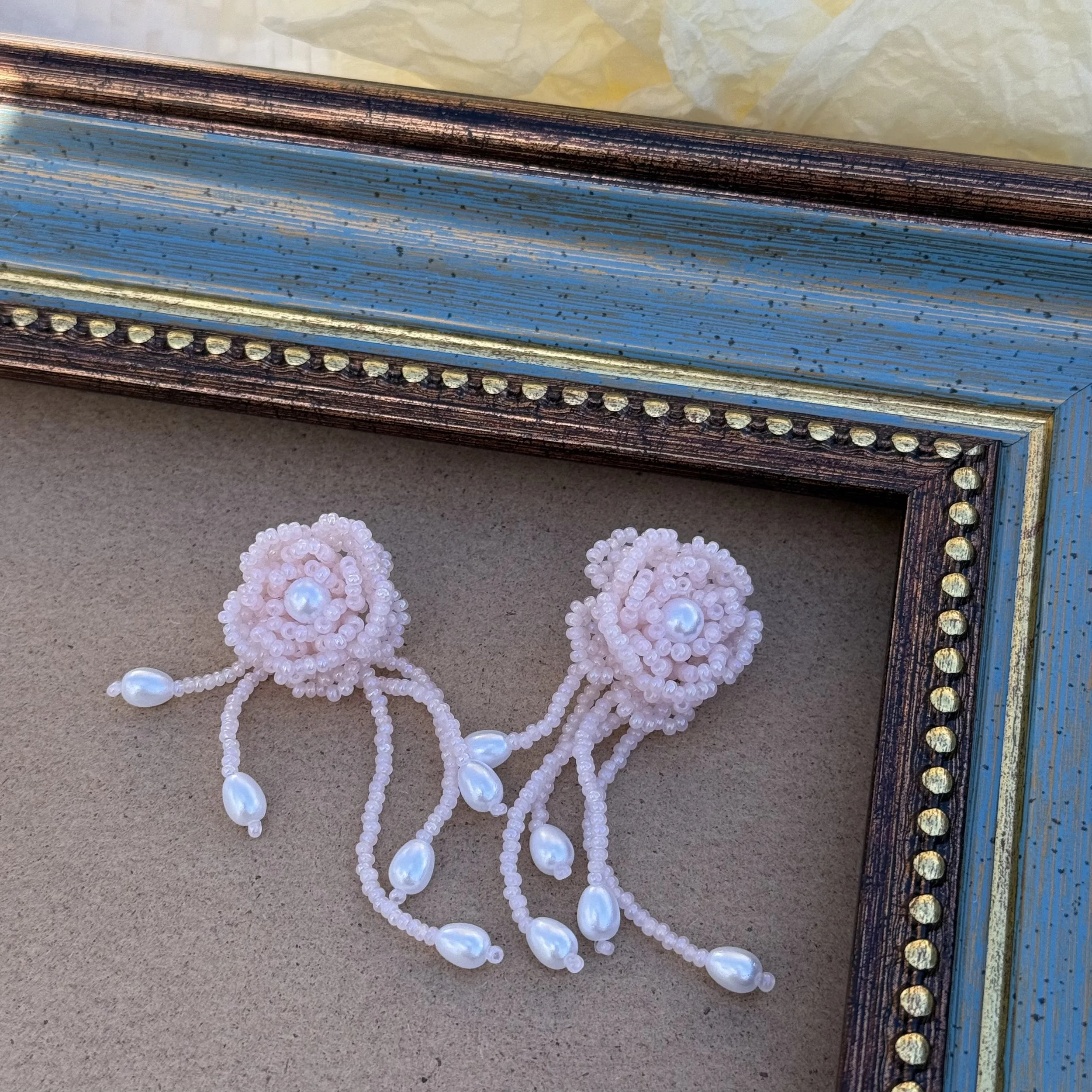 Pink Pearls Beaded Earrings