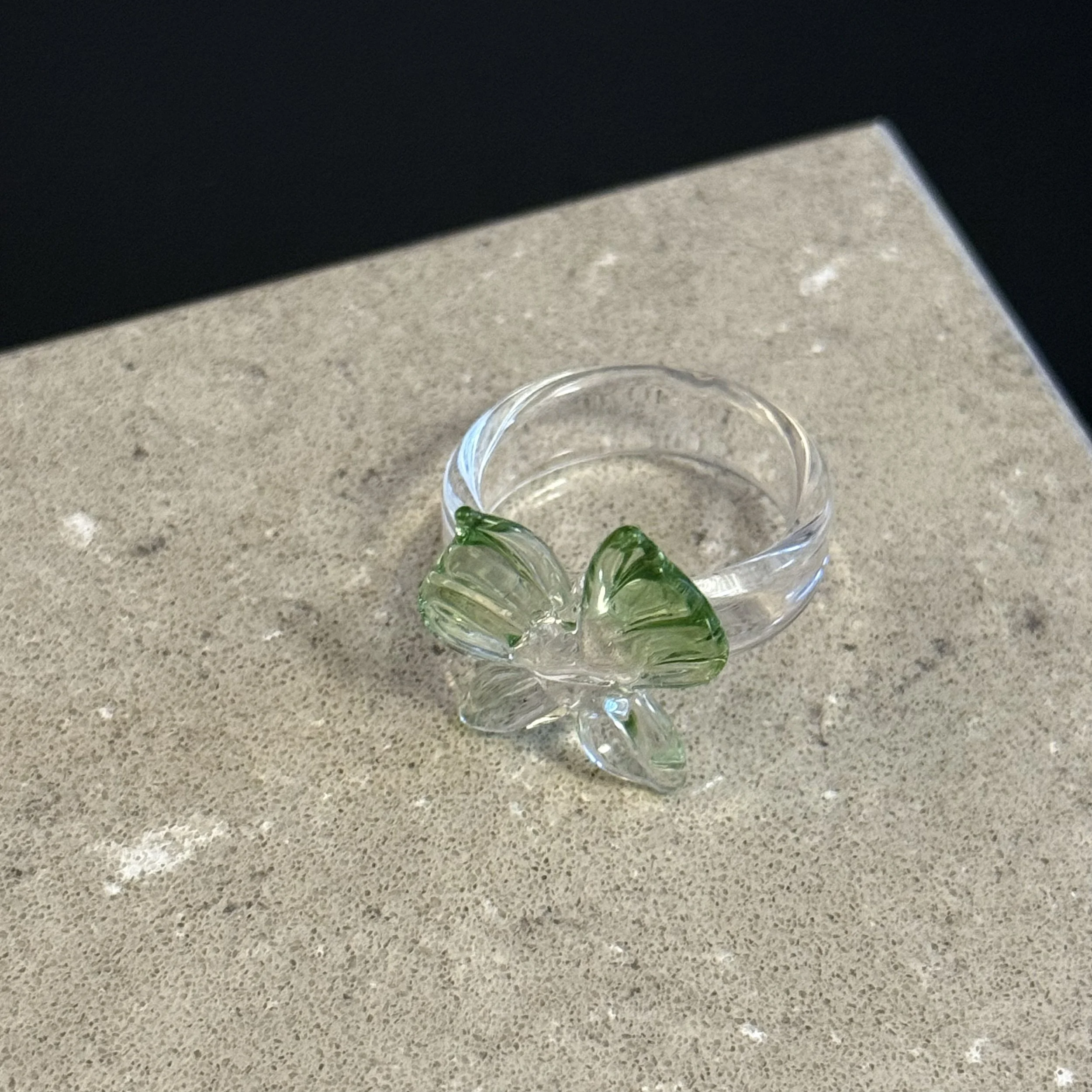 Elegant Green Butterfly Glass Ring