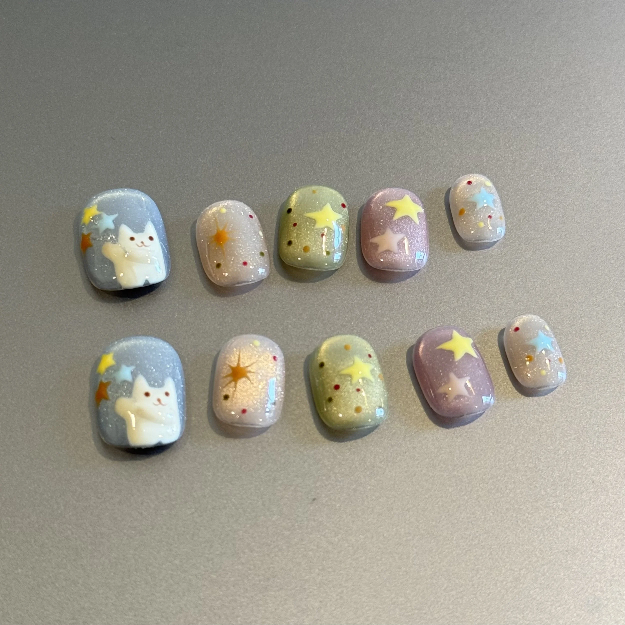 Whimsical Cat and Stars Nail Wraps