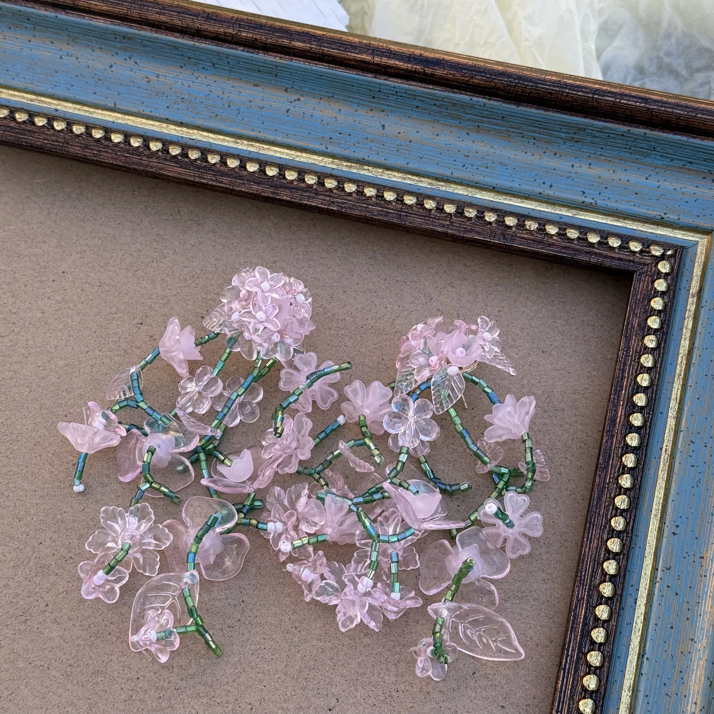 Pink Floral Beaded Earrings