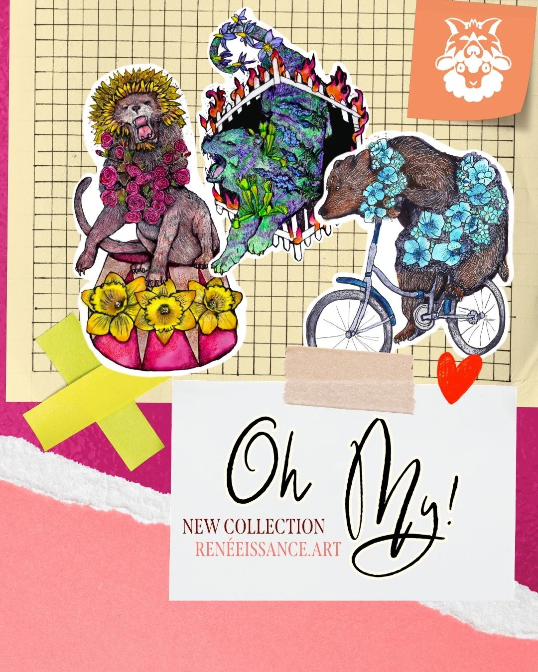 Check out the new Lion, Tiger, and Bear stickers on my website! www.reneeissance.art/Shop