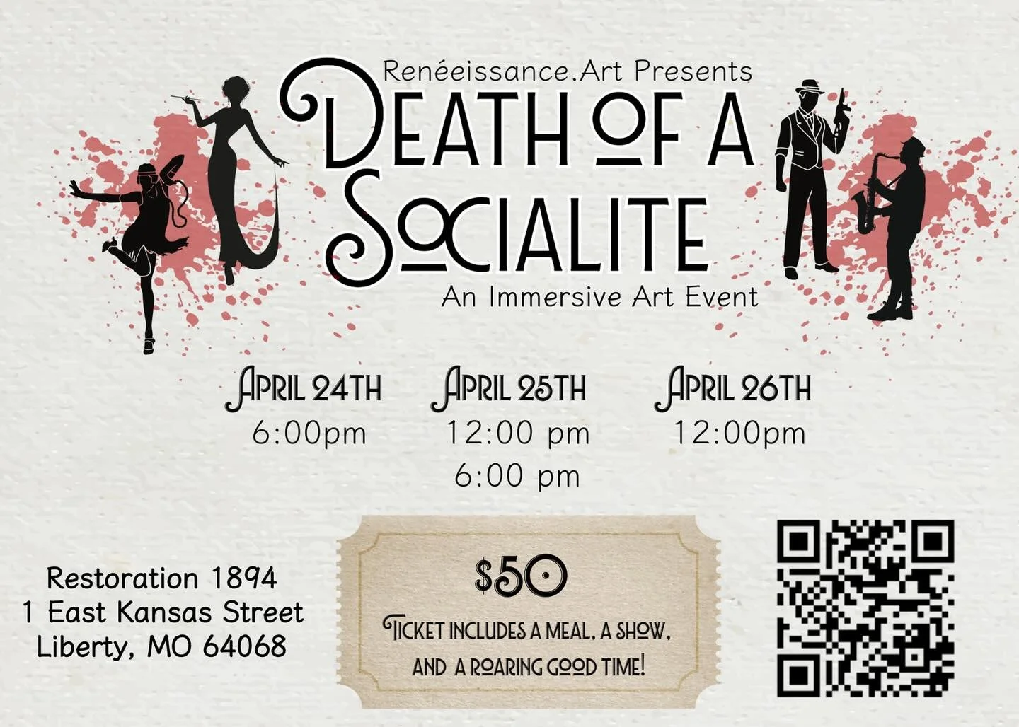 Get ready for a roarin&rsquo; good time! I&rsquo;m boasting a big murder mystery party for Kansas City and I&rsquo;d love to have you come! Get tickets at www.reneeissance.art/murdermystery