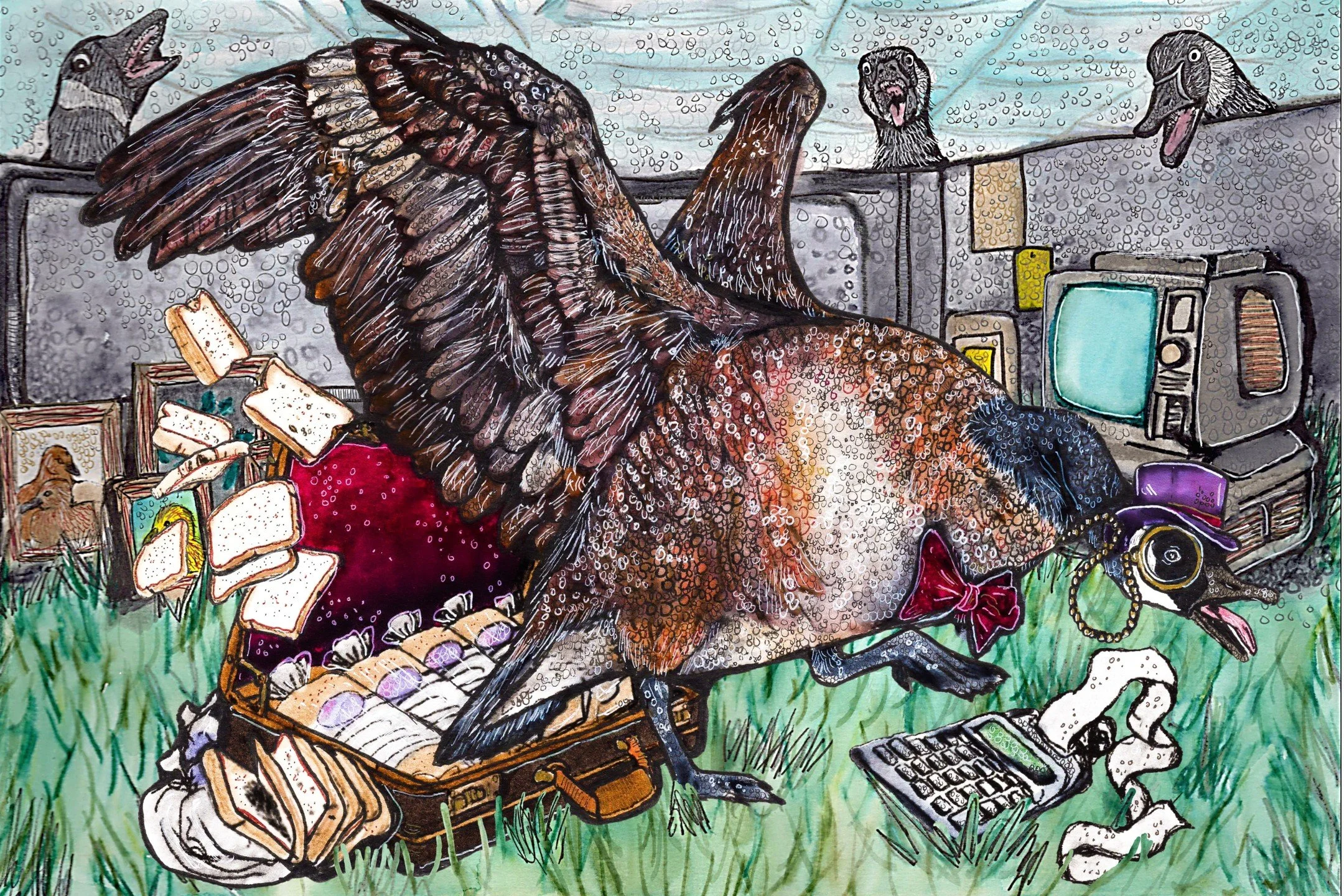 "The Very Serious Goose" 12"x18" Watercolor, Ink &amp; Gel Pen