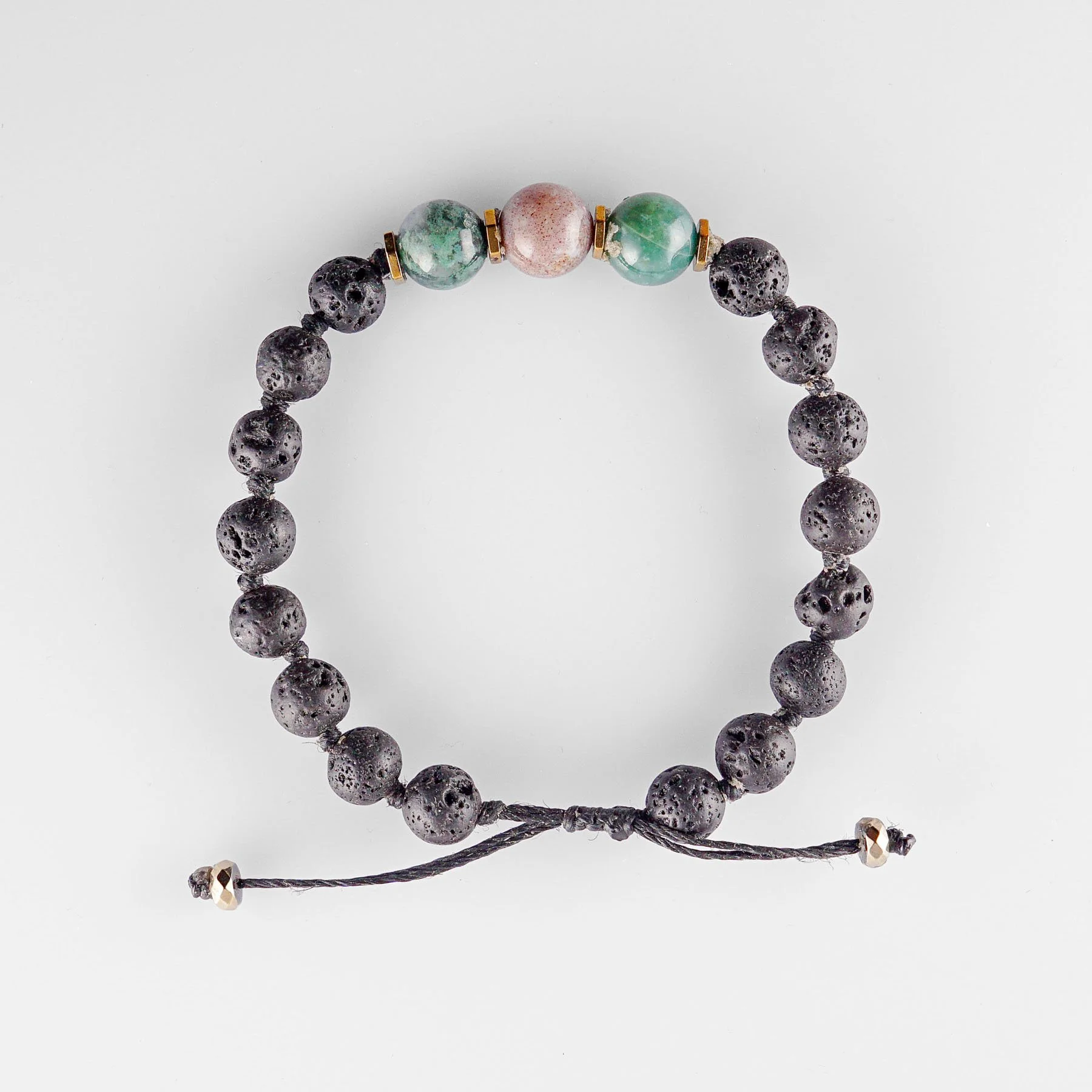 Brazalete Ajustable de Lava Volcánica con Ágatas Naturales