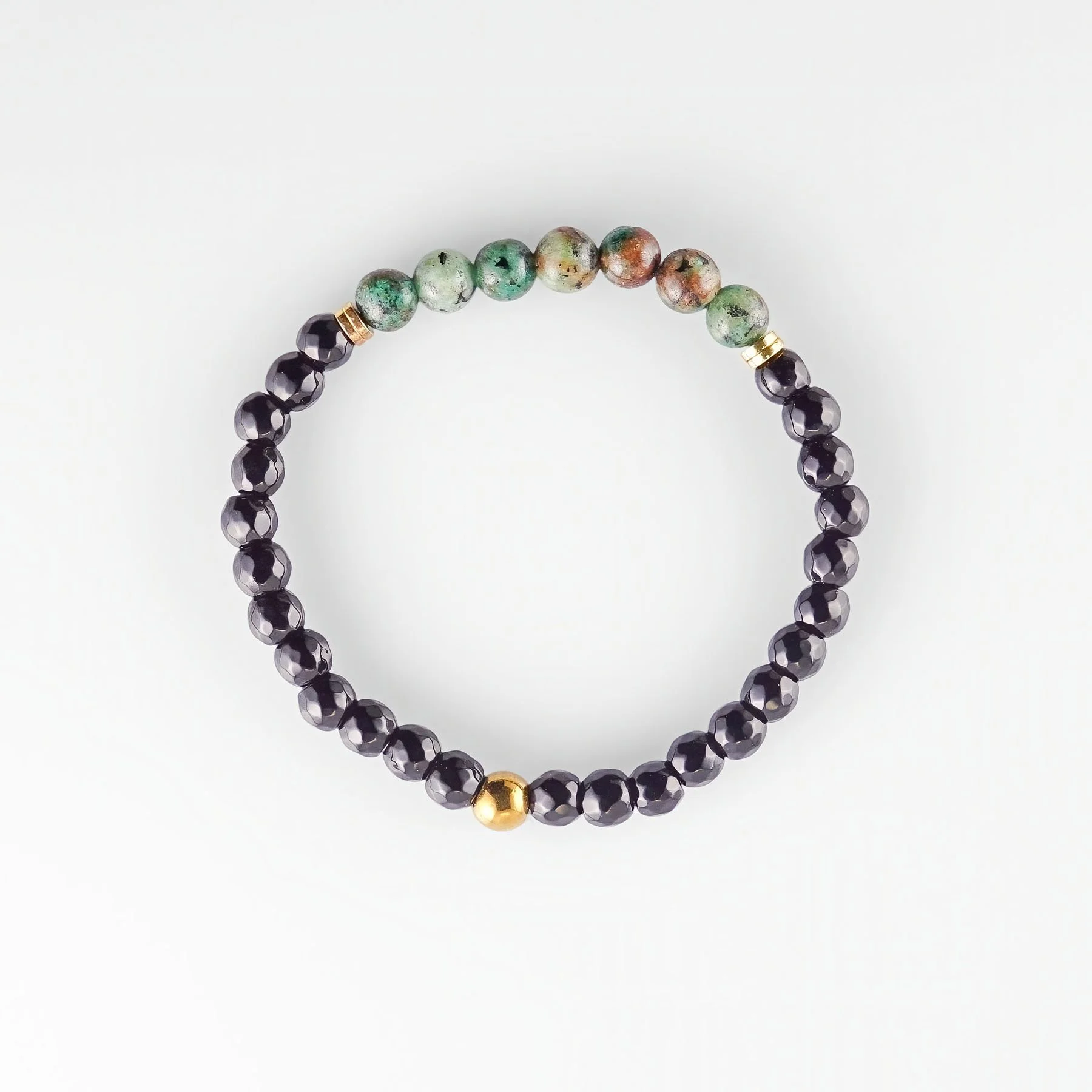 Pulsera de Turquesa Africana con Cuentas de Ónix Brillante