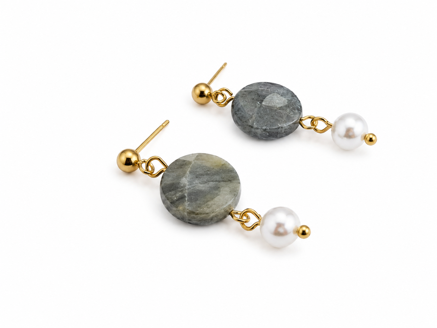 ARETES DE LABRADORITA Y PERLAS DE CRISTAL