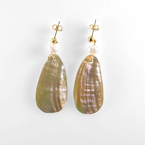 Aretes largos de Abulón con perla cultivada
