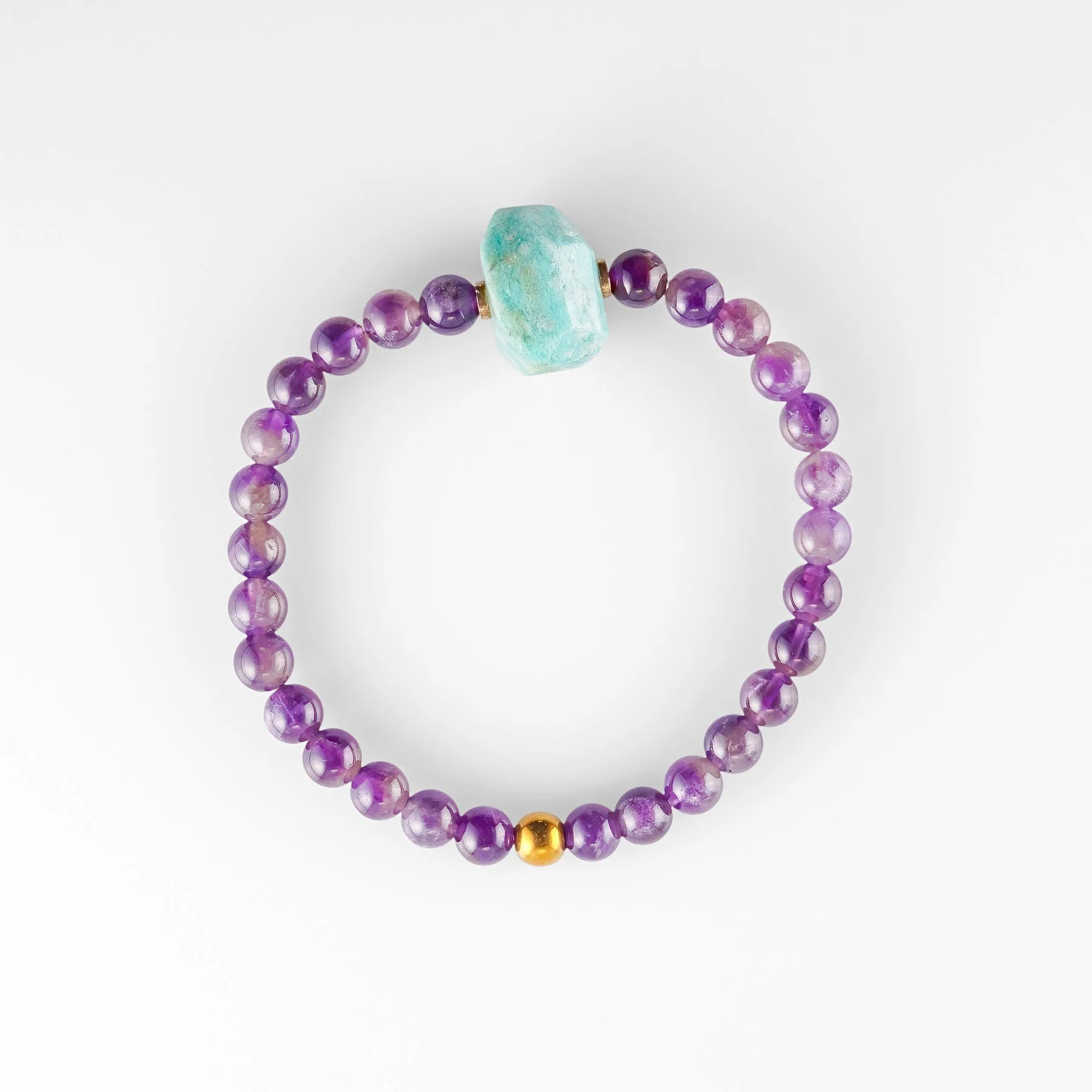 Pulsera Elástica de Cuentas de Amatista con Centro de Amazonita Natural