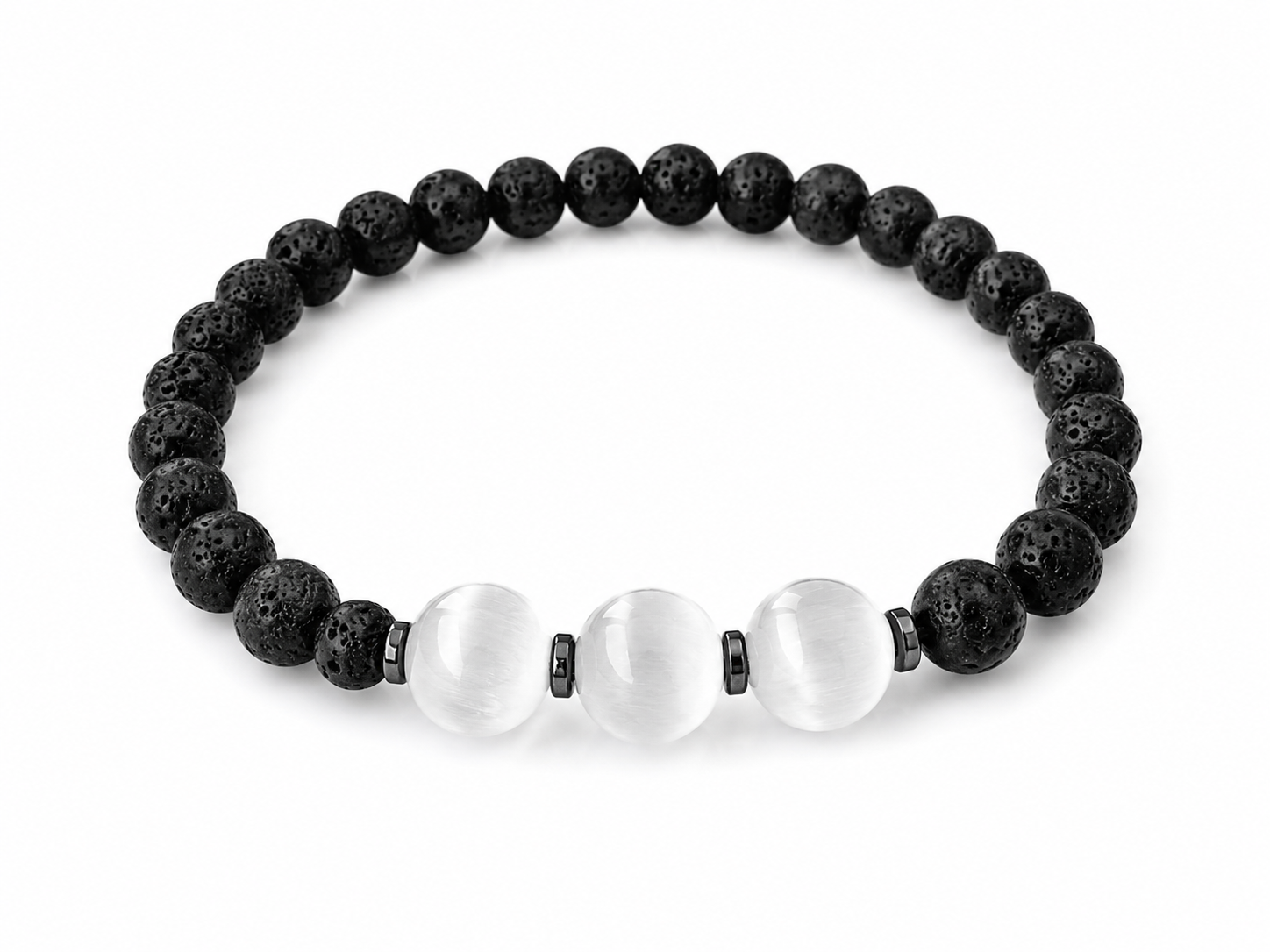 PULSERA FUERZA Y CLARIDAD PIEDRA VOLCÁNICA Y SELENITA