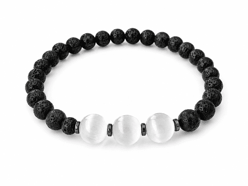 Pulsera de Piedra Volcánica y Selenita