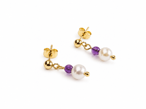 Aretes de Amatista con perlas de cristal Swarovski