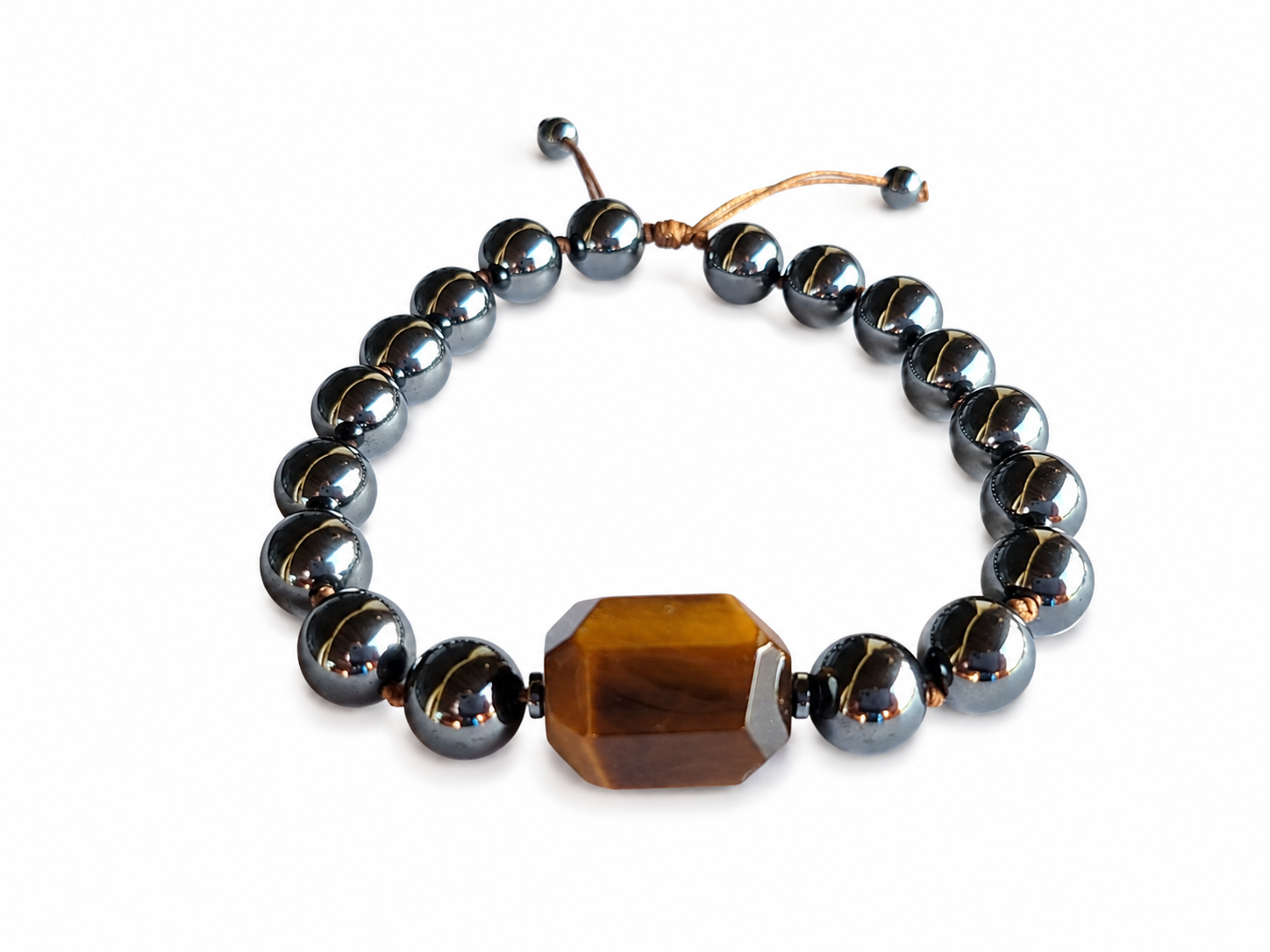 BRAZALETE TROZO DE OJO DE TIGRE CON HEMATITE