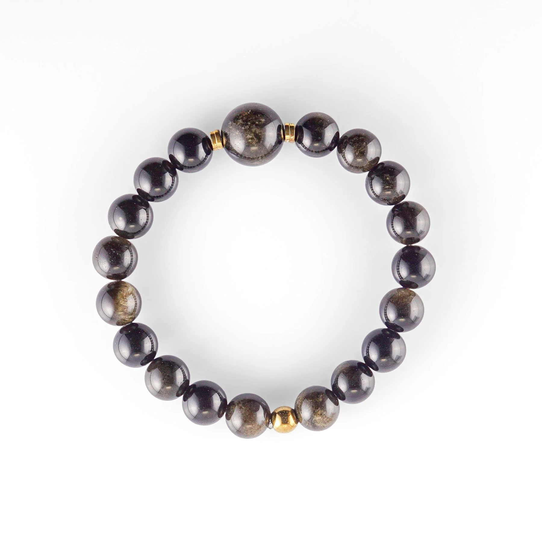 Pulsera de Obsidiana Verde Natural con Acentos Dorados