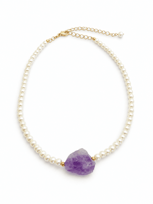 Collar de perlas de cristal con Amatista en bruto