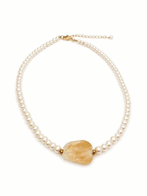 Collar de perlas de cristal con Citrino en bruto