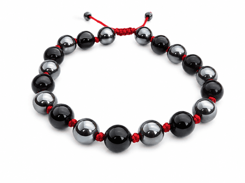 Brazalete tejido de Obsidiana y Hematite