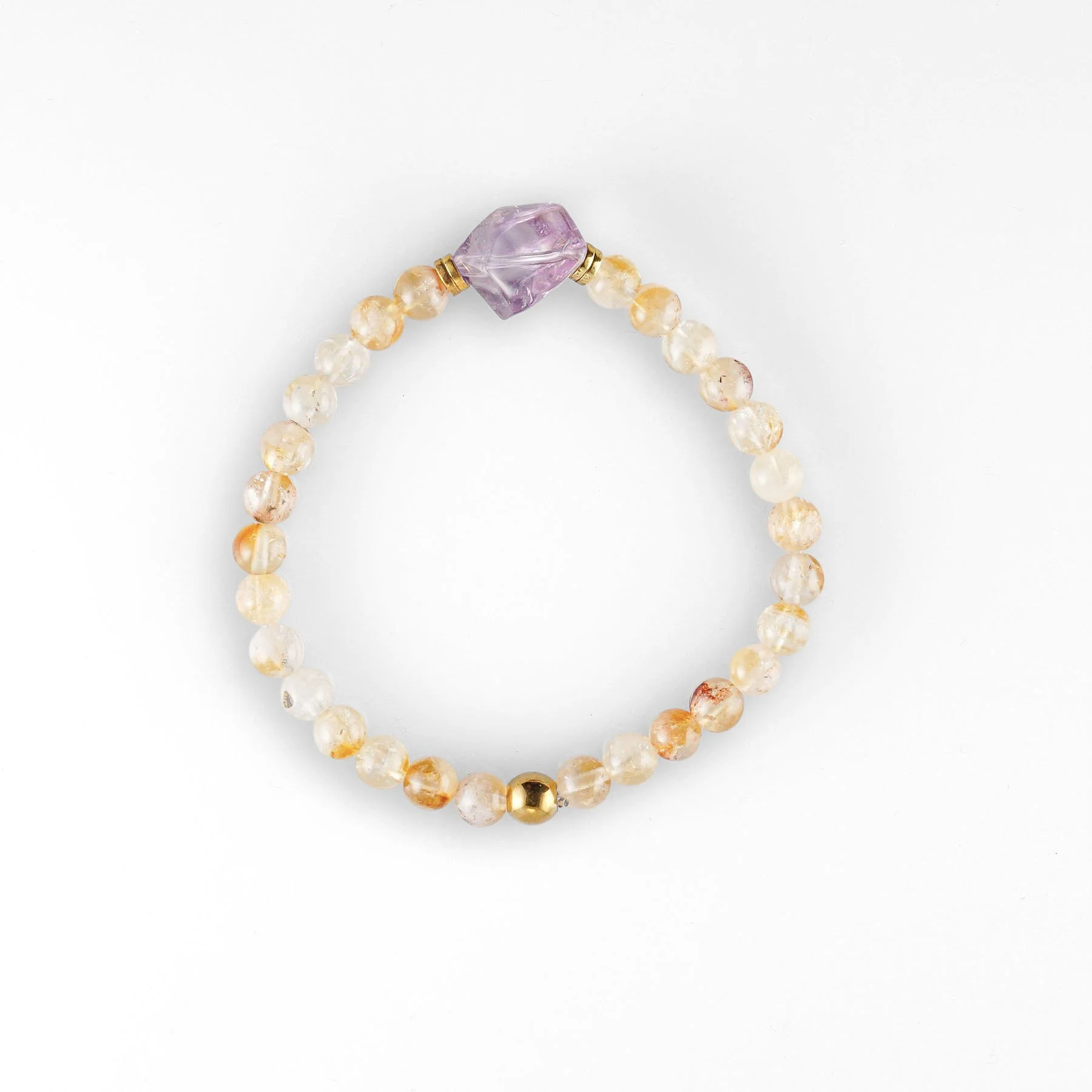 Pulsera de Cuentas de Citrino con Piedra Central de Amatista