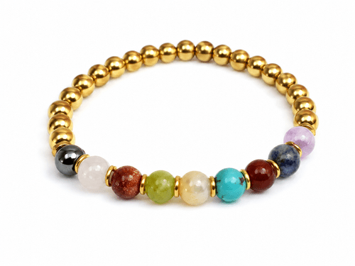 Pulsera de Hematite dorado con 9 piedras naturales