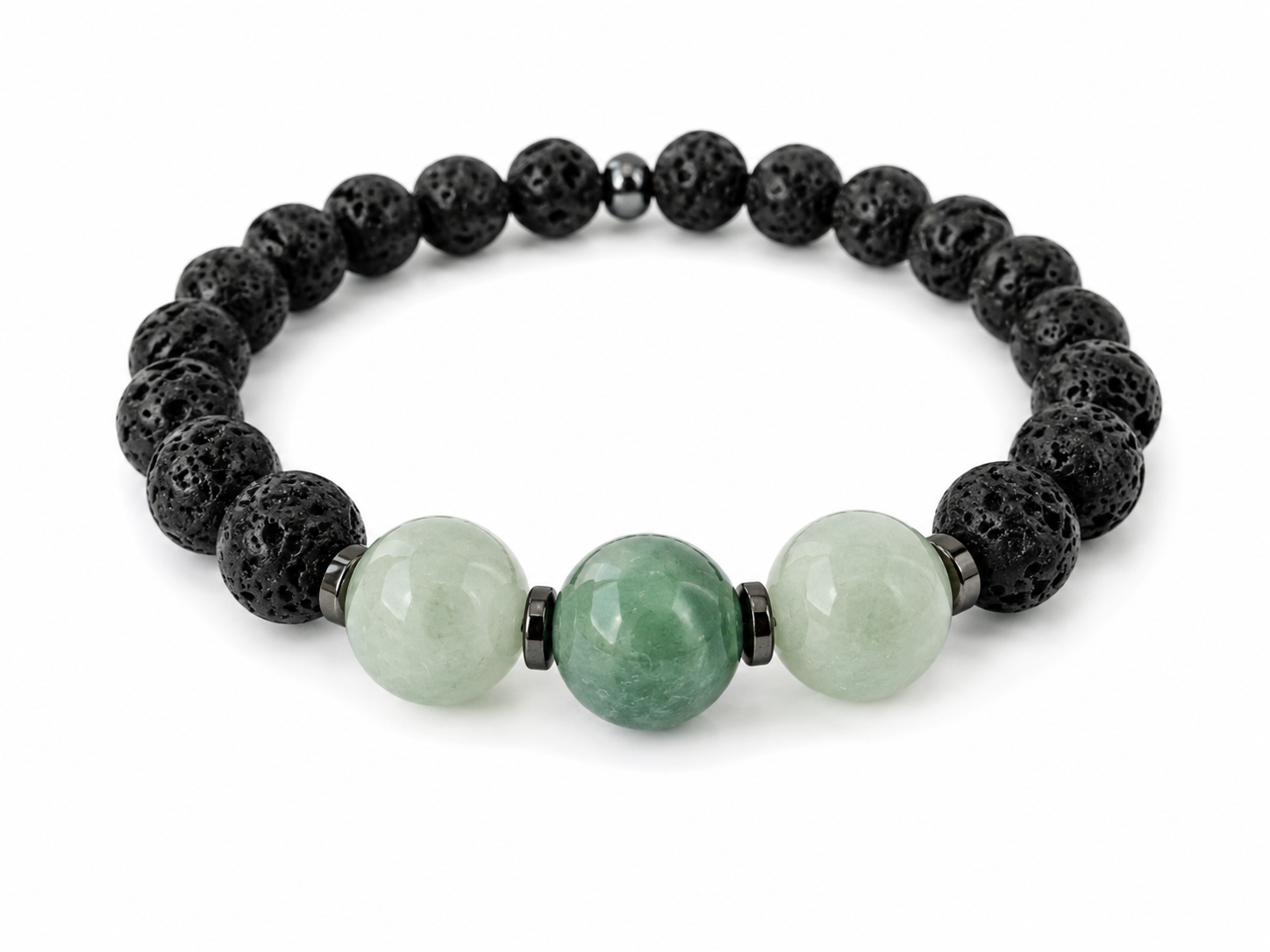 PULSERA EQUILIBRIO Y FORTALEZA PIEDRA VOLCÁNICA Y JADE