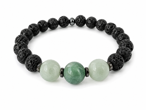 Pulsera de Piedra Volcánica y Jade