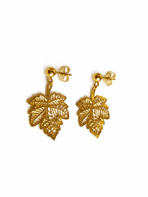 “Hoja del Valle” vine-leaf earrings, gold-filled