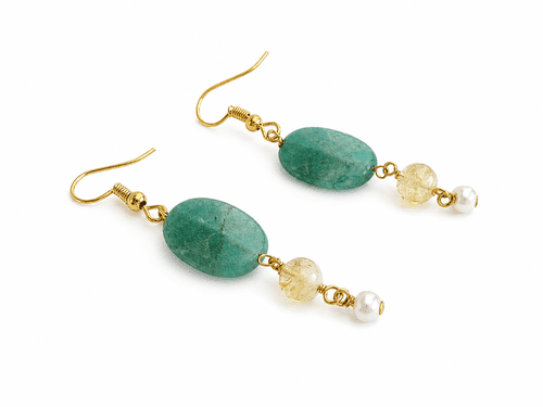 Aretes de Ágata Verde, Citrino y perla de cristal