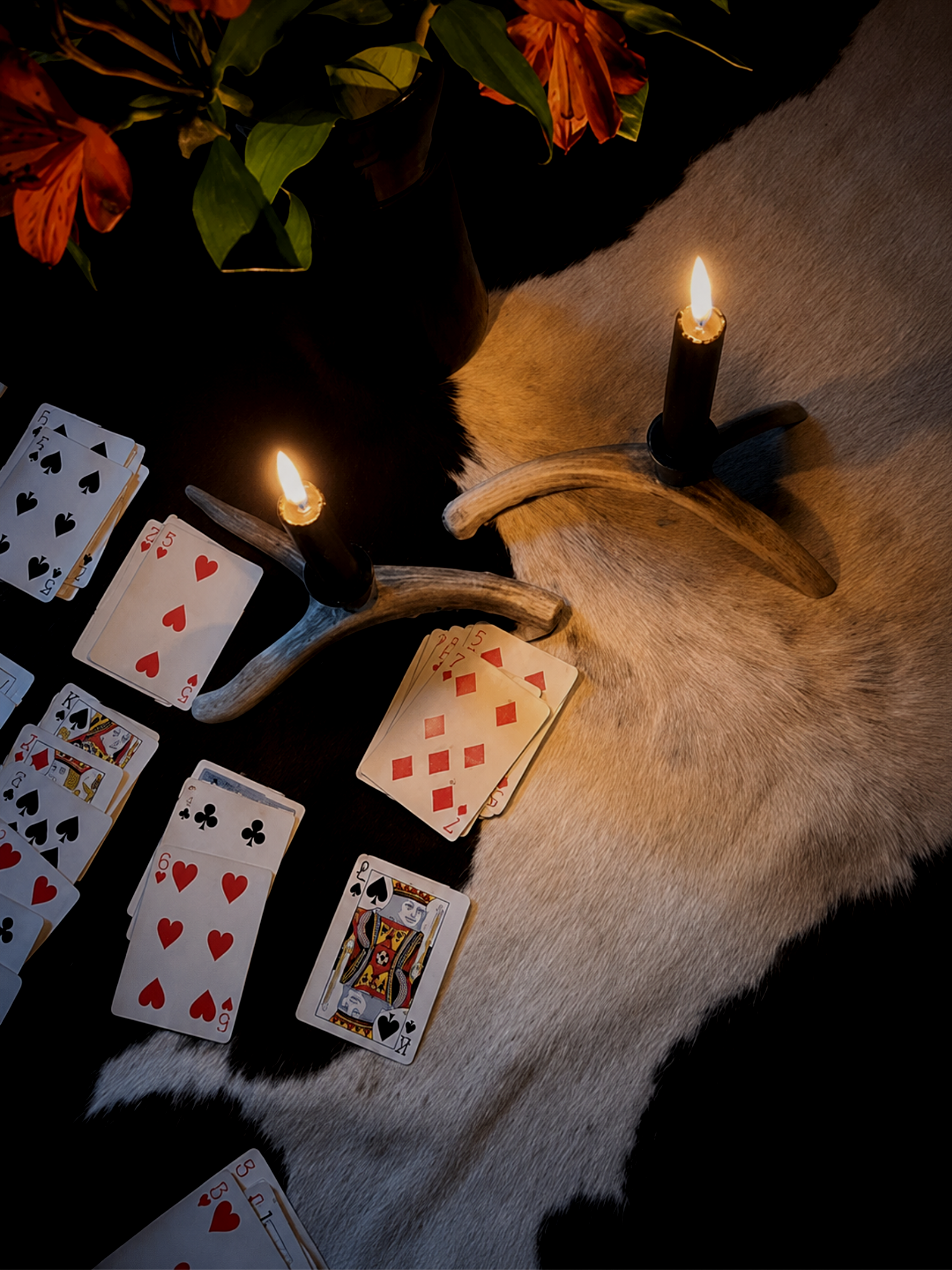 playing solitaire by candlelight