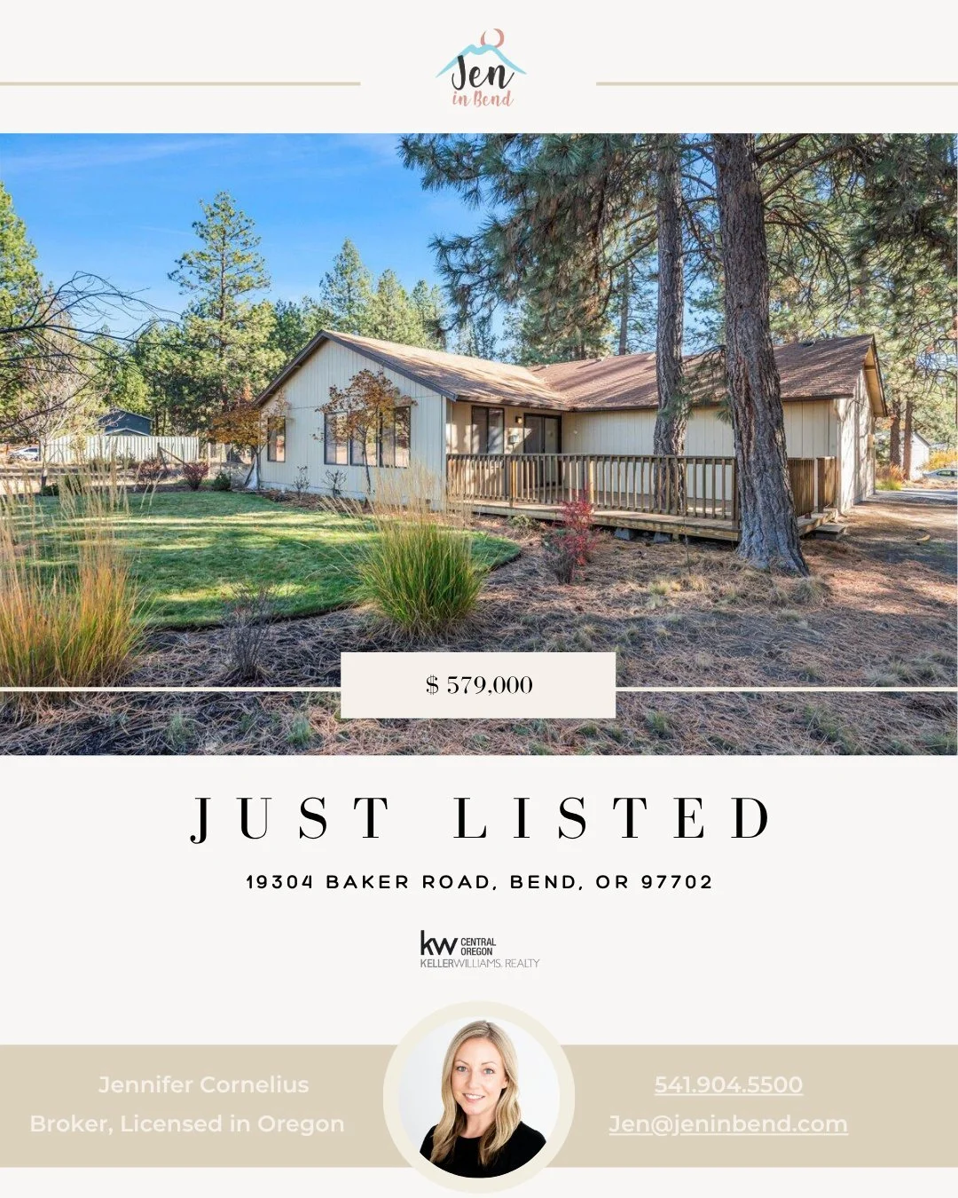Just Listed! 🏡

Welcome to 19304 Baker Road, Bend, OR 97702 &mdash; where comfort meets Central Oregon charm. Don&rsquo;t miss your chance to make this beautiful home yours!

📍Bend, Oregon
💰 Offered at $579,000

#JustListed #BendOregonHomes #Centr