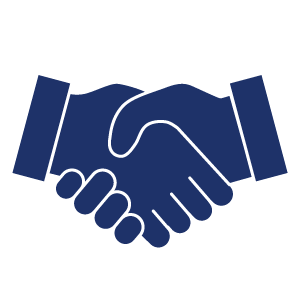 A graphic illustration of two hands shaking, symbolizing agreement or partnership.