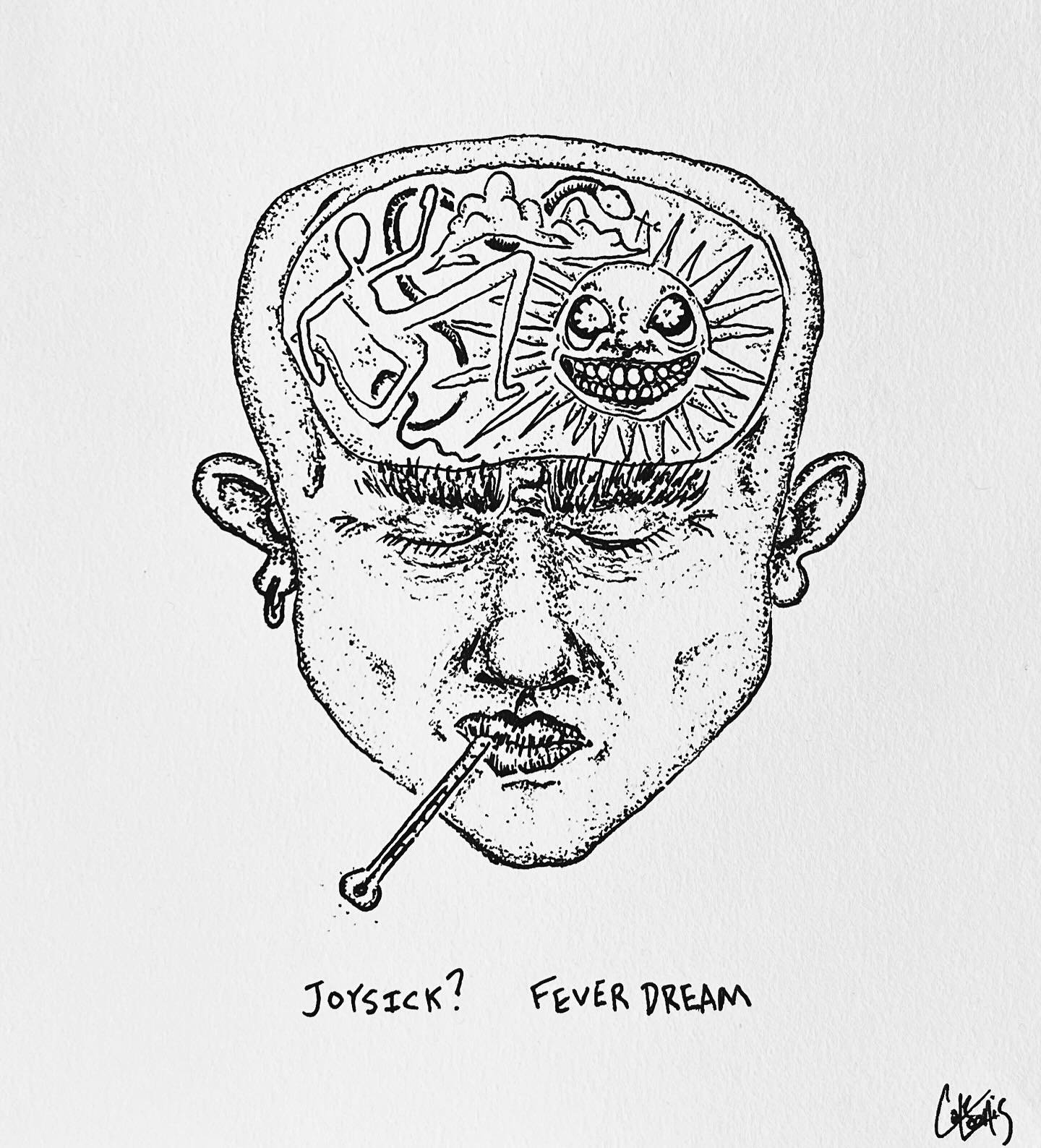 Drew this one at the bar @sansimonbend 🐐

I had the lil caption in mind already. Once I finished up I asked the connoisseurs behind bar what they thought the caption should be. &ldquo;Joysick&rdquo; was the response. I thought that was way sicker th