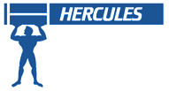 Hercules logo with a blue silhouette of a muscular figure holding a barbell, and the name 'Hercules' in blue uppercase letters.